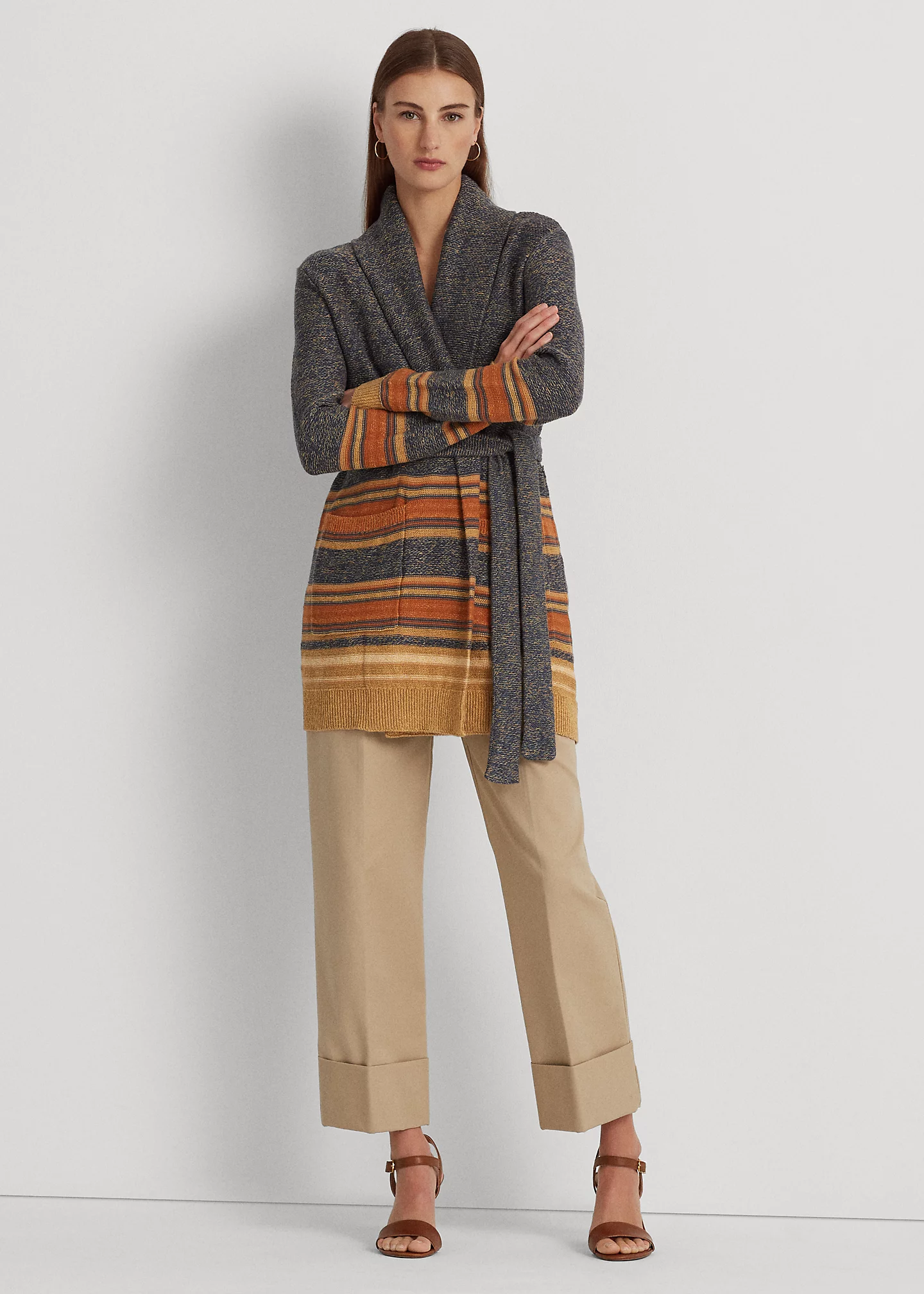 Striped Belted Cotton-Blend Cardigan