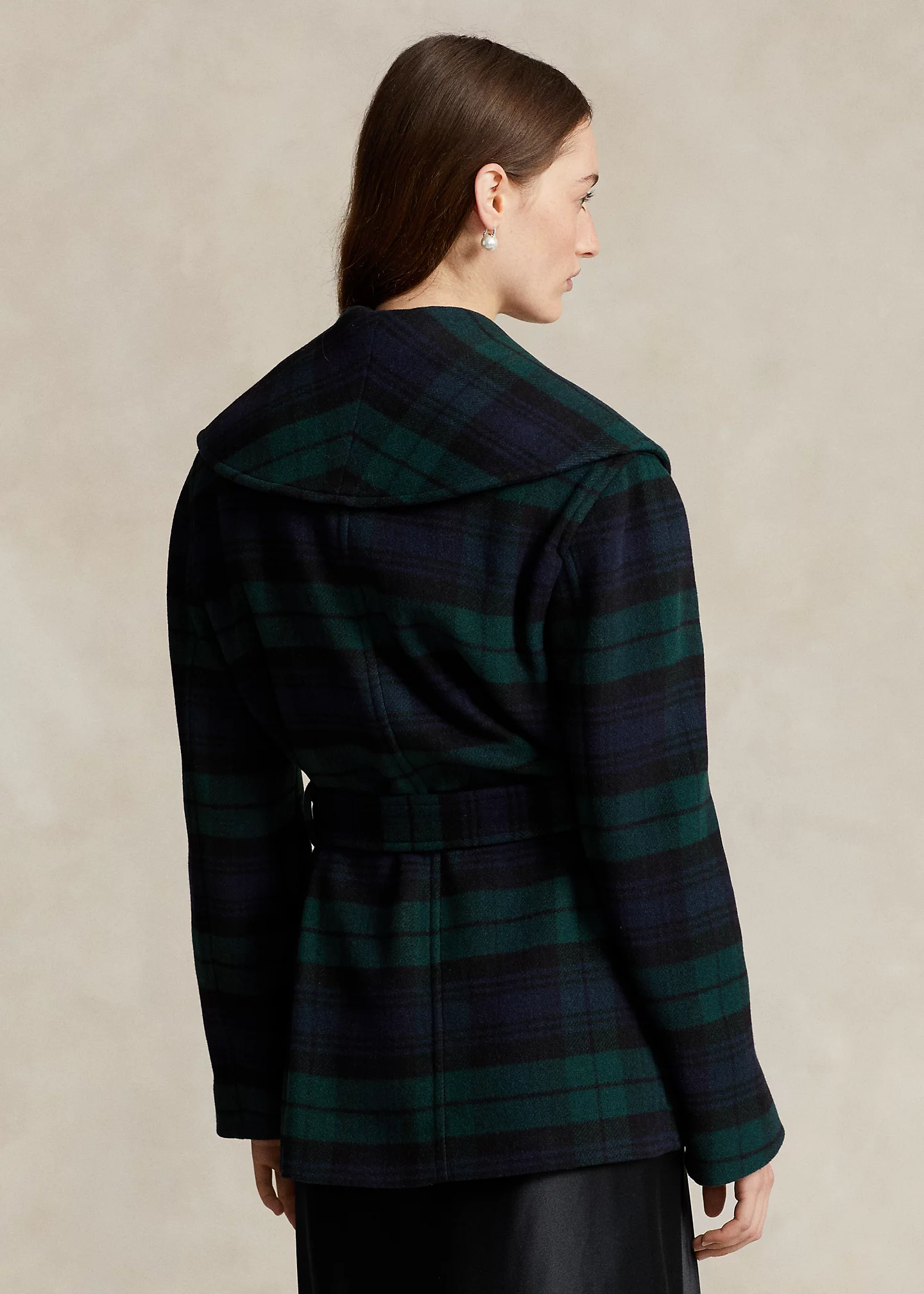 Plaid Wool-Blend Twill Wrap Coat