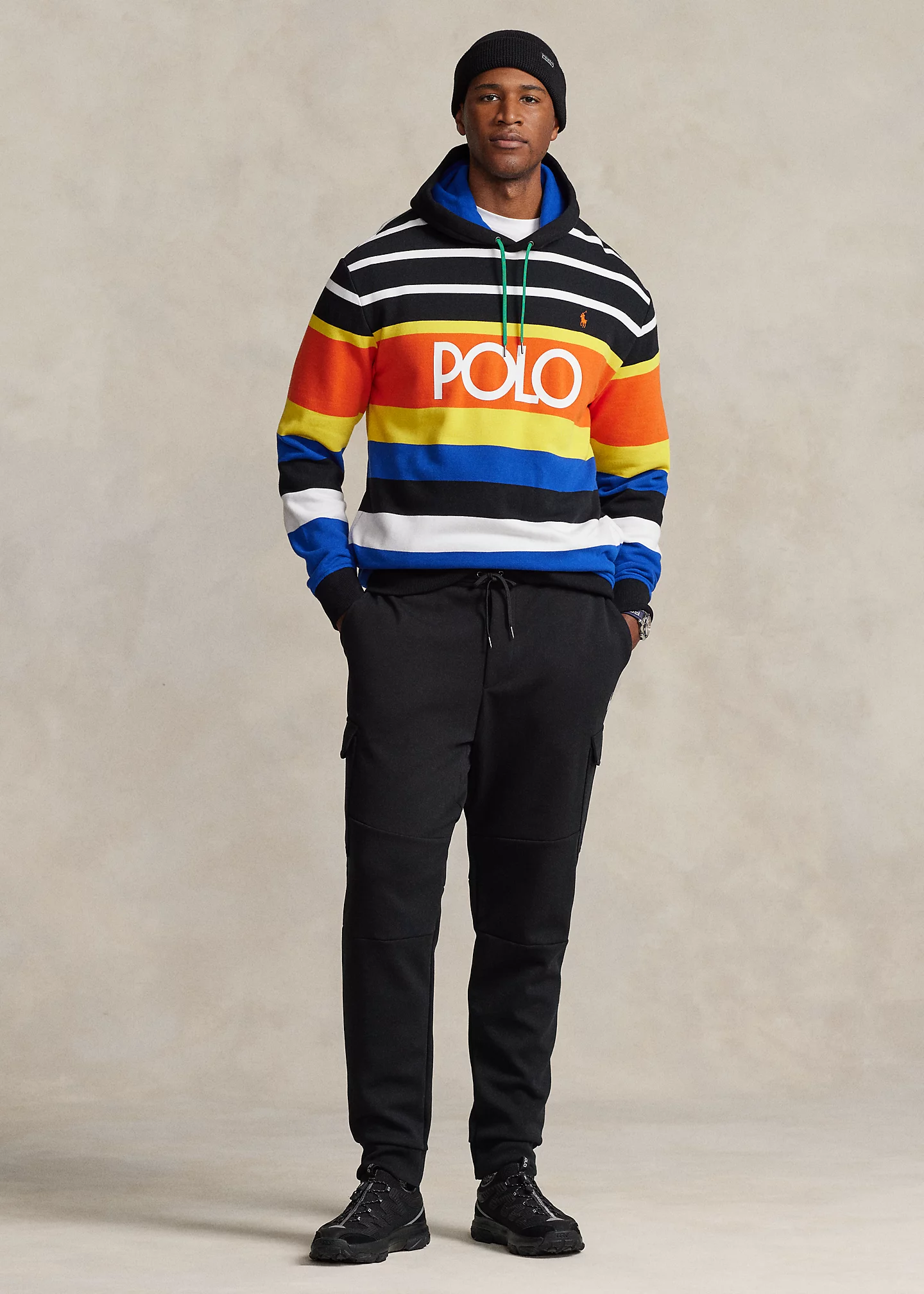 Logo Striped Fleece Hoodie