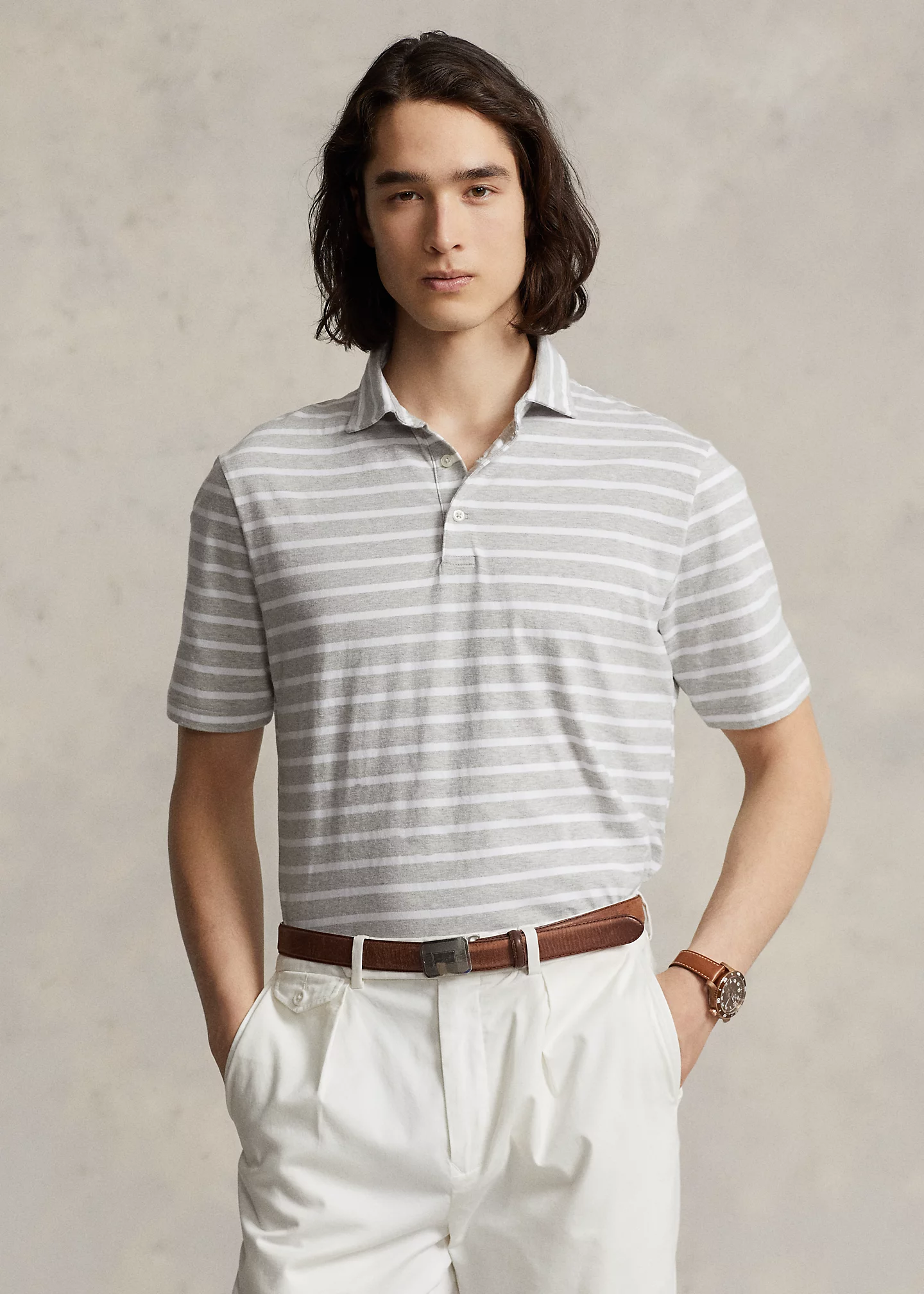 Classic Fit Striped Jersey Polo Shirt