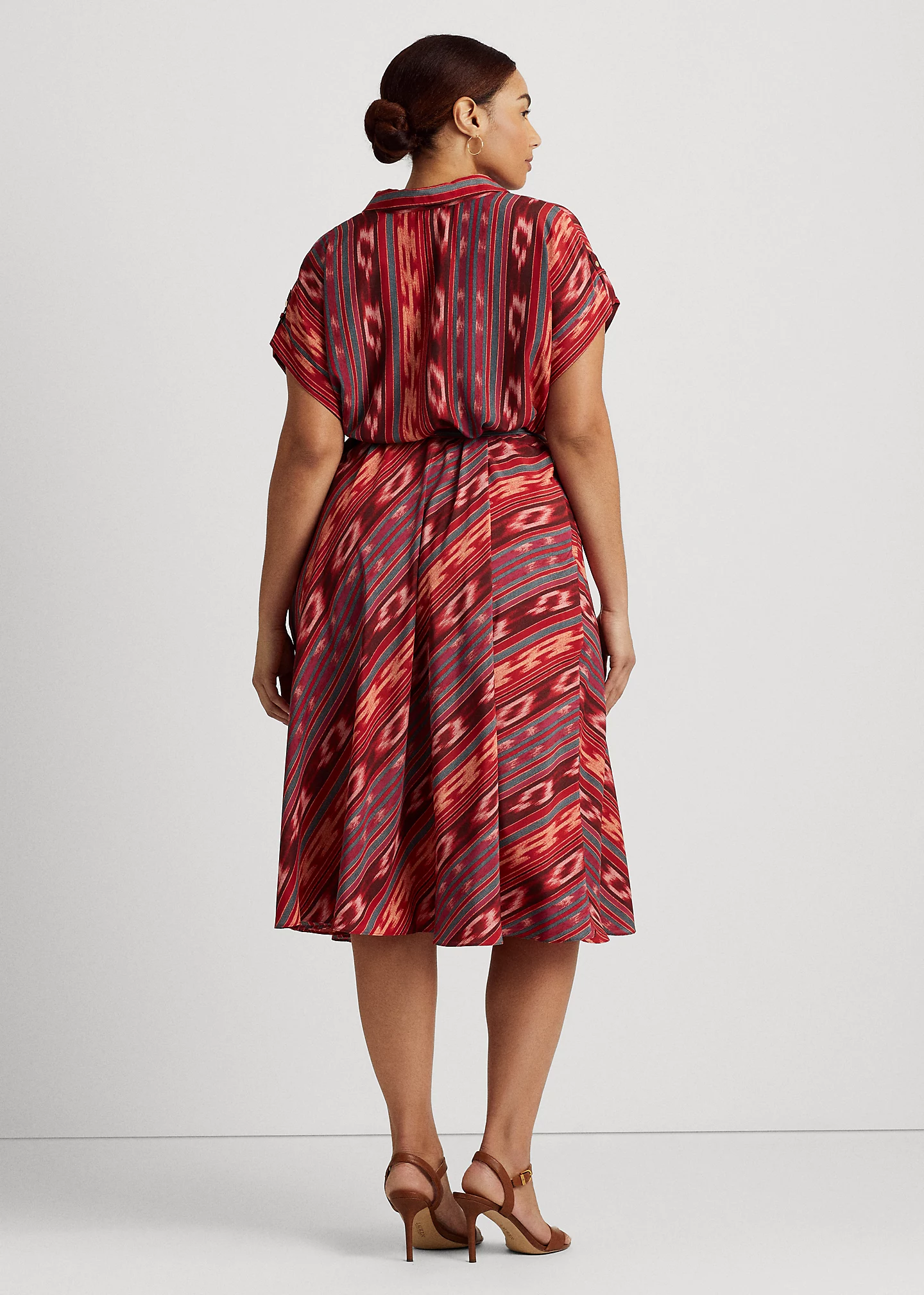 Geo-Striped Belted Crepe Dress