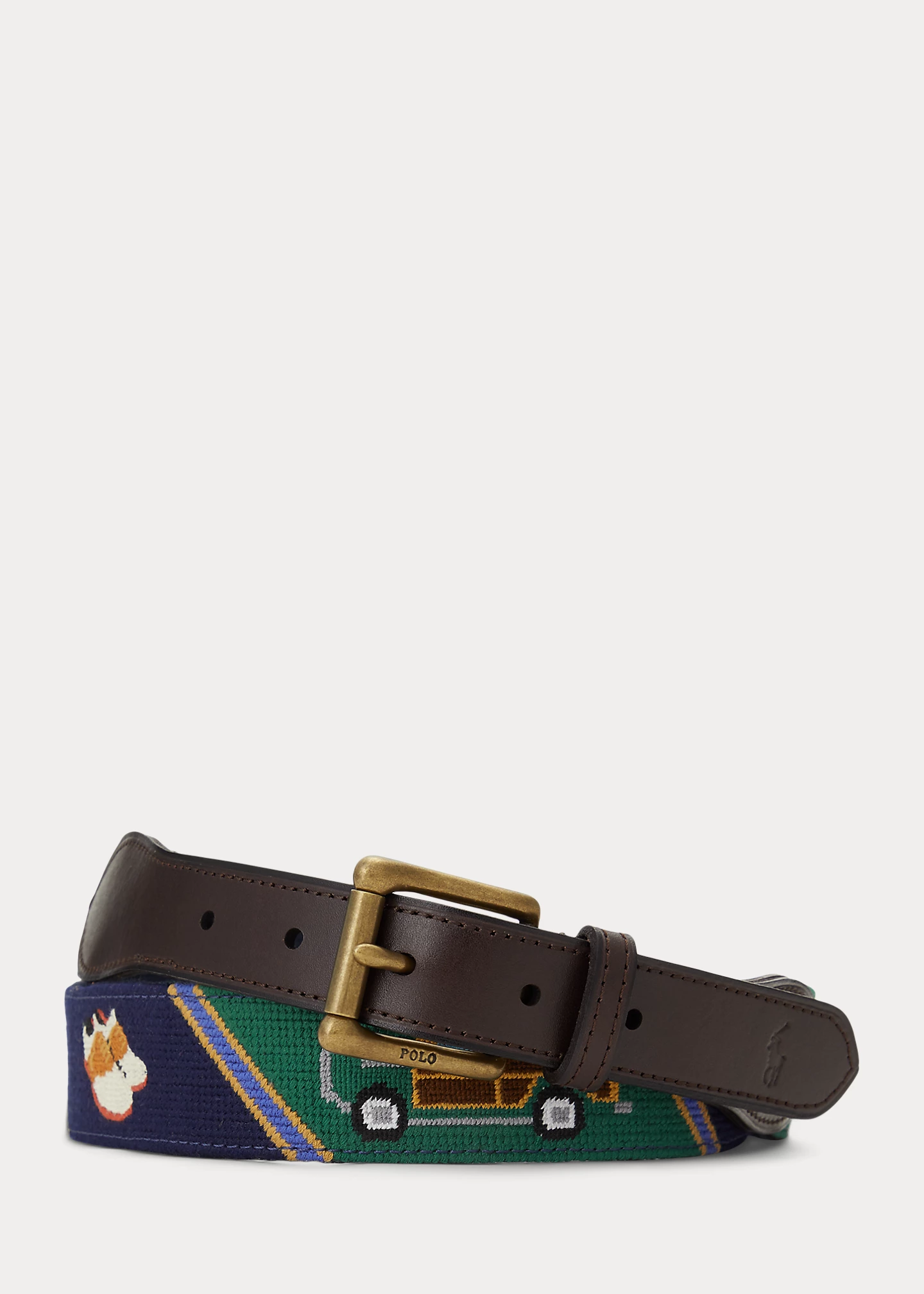 Leather-Trim Logo Needlepoint Belt