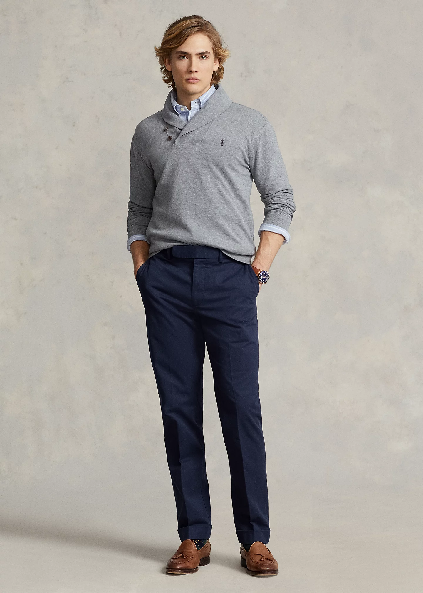 Luxury Jersey Shawl-Collar Pullover