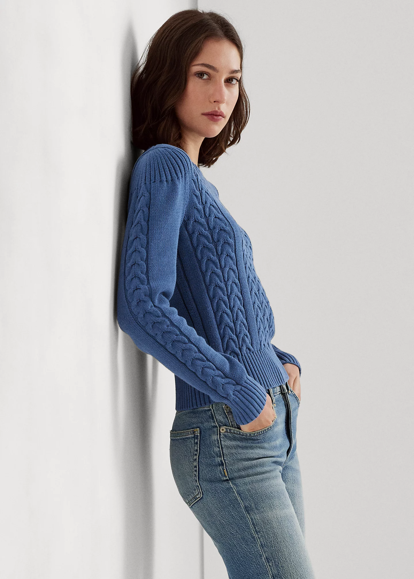 Cable-Knit Puff-Sleeve Sweater