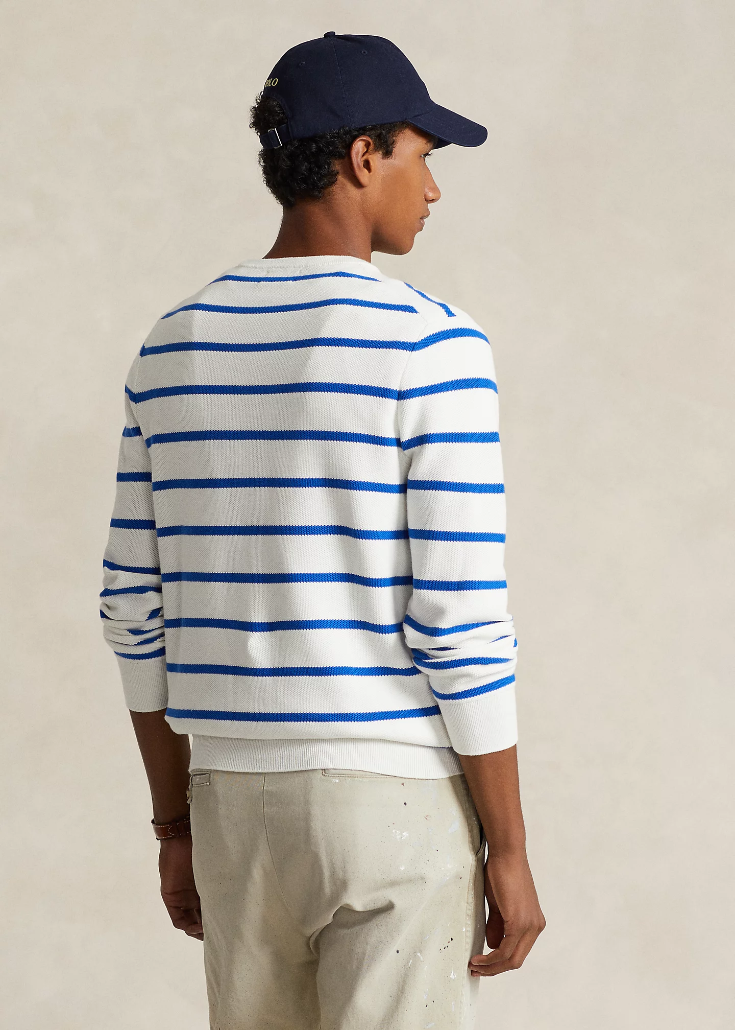 Striped Mesh-Knit Cotton Sweater