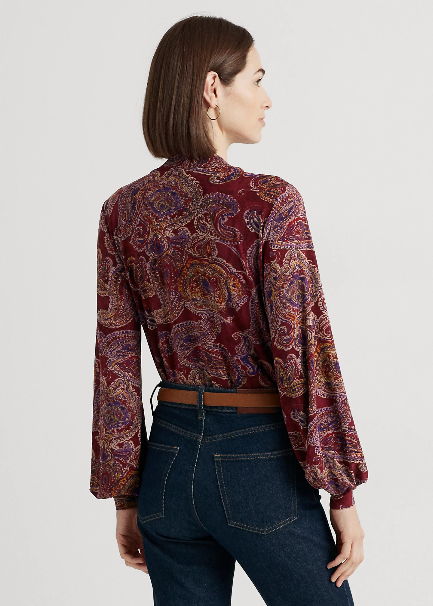 Paisley Tie-Neck Stretch Jersey Top