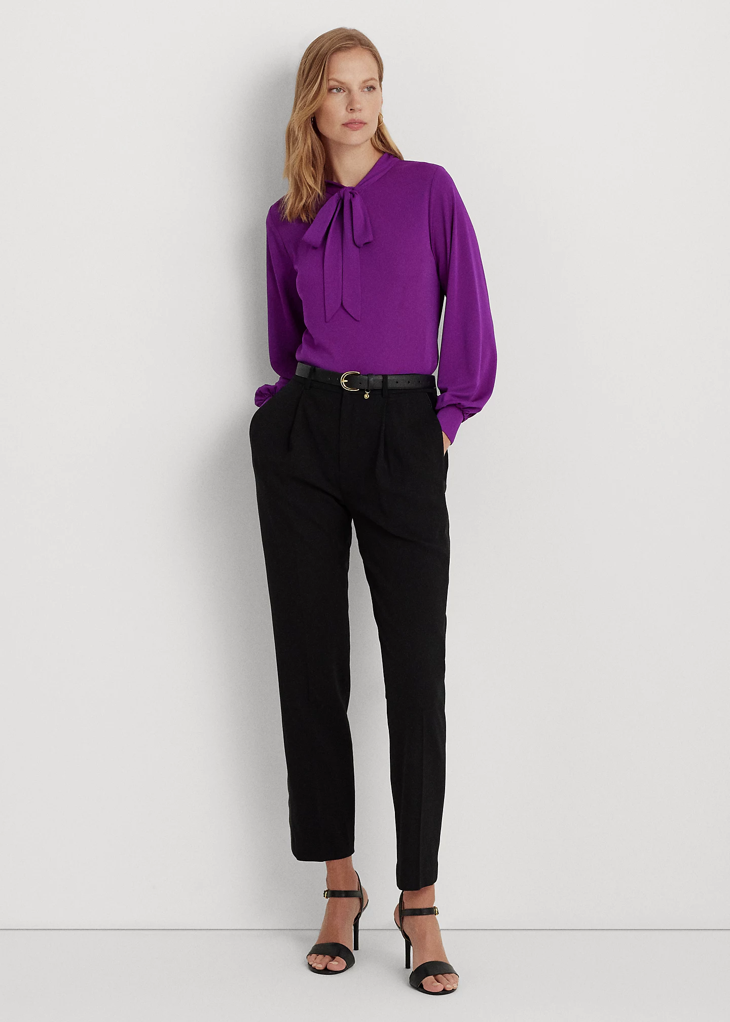 Stretch Jersey Tie-Neck Top