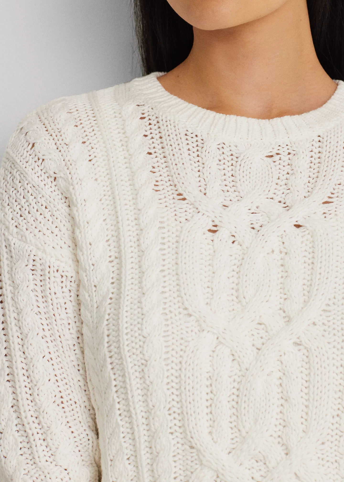 Cable-Knit Cotton Crewneck Sweater