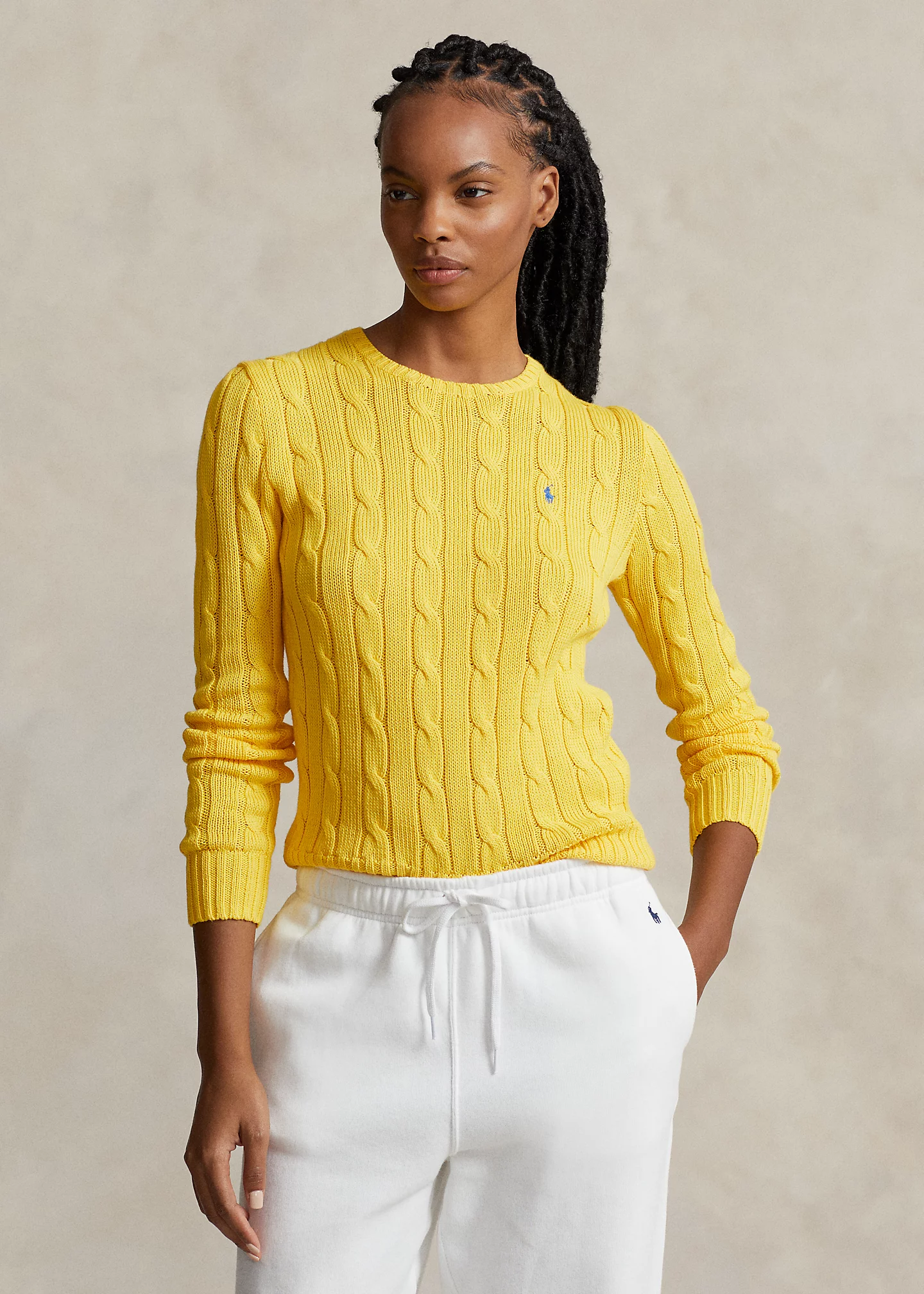 Cable-Knit Cotton Crewneck Sweater