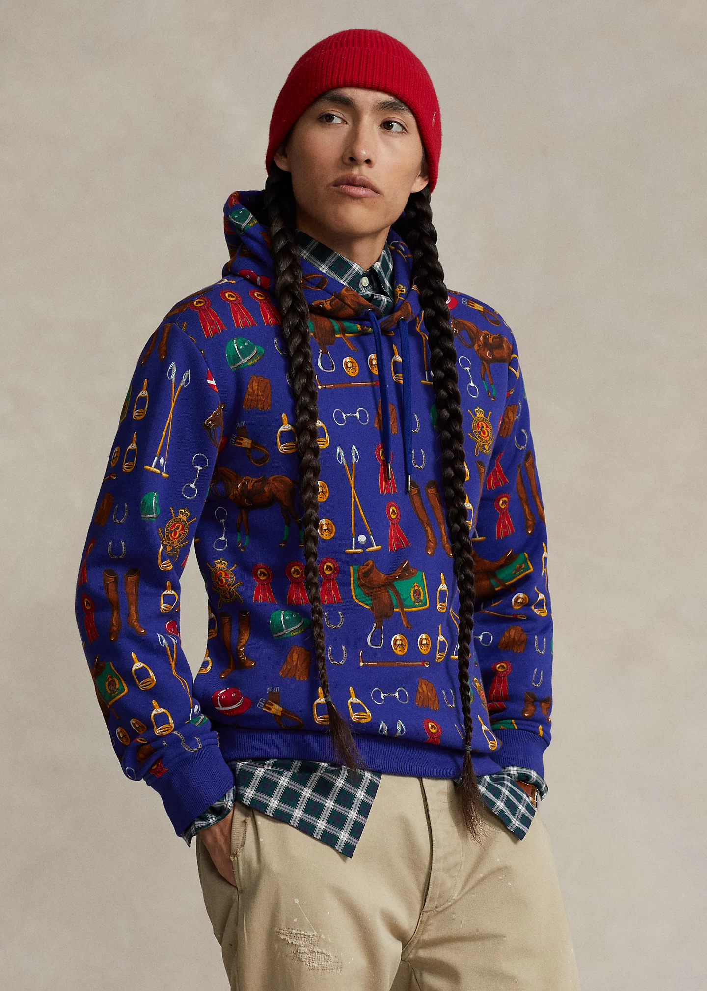 Equestrian-Print Fleece Hoodie