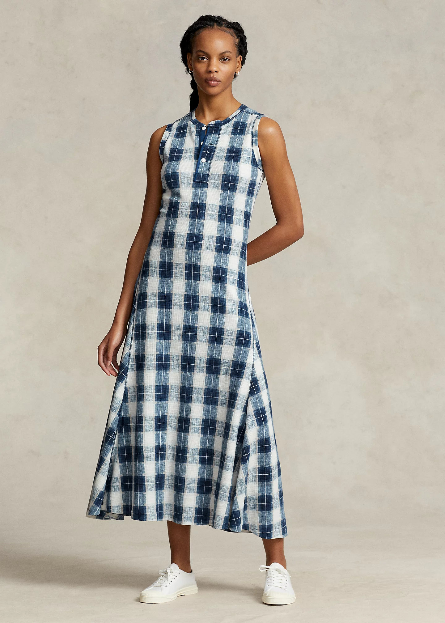 Buffalo Plaid Cotton Henley Dress
