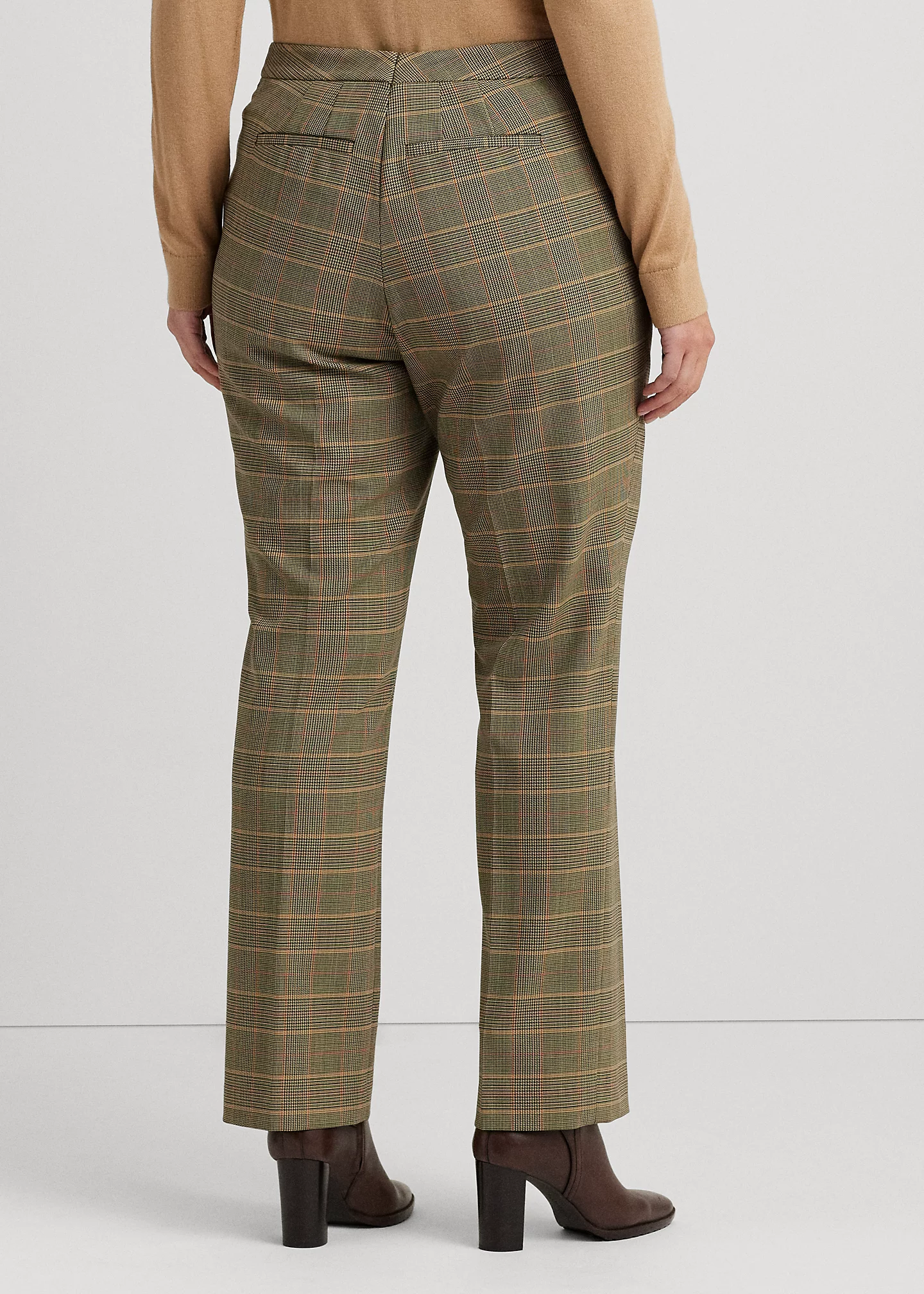 Checked Plaid Twill Straight-Leg Pant