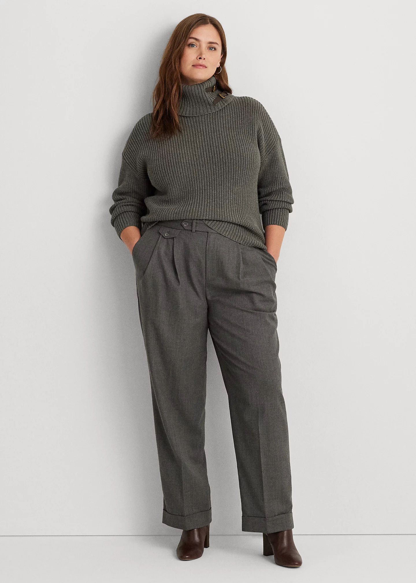 Pleated Wool Twill Straight Pant