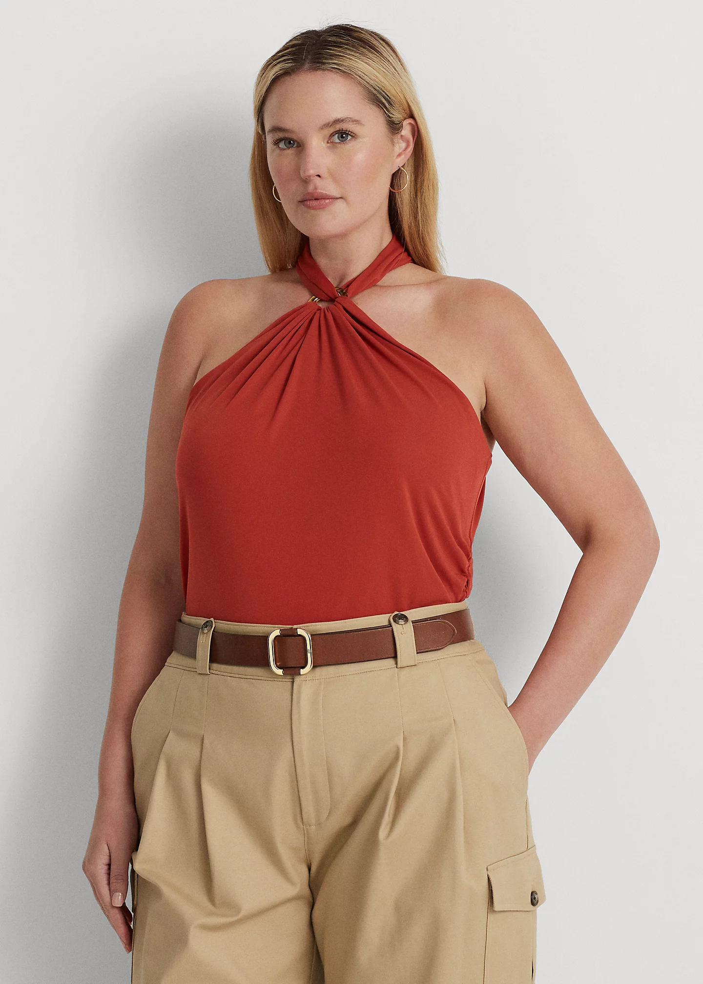 Stretch Jersey Ring-Front Halter Top