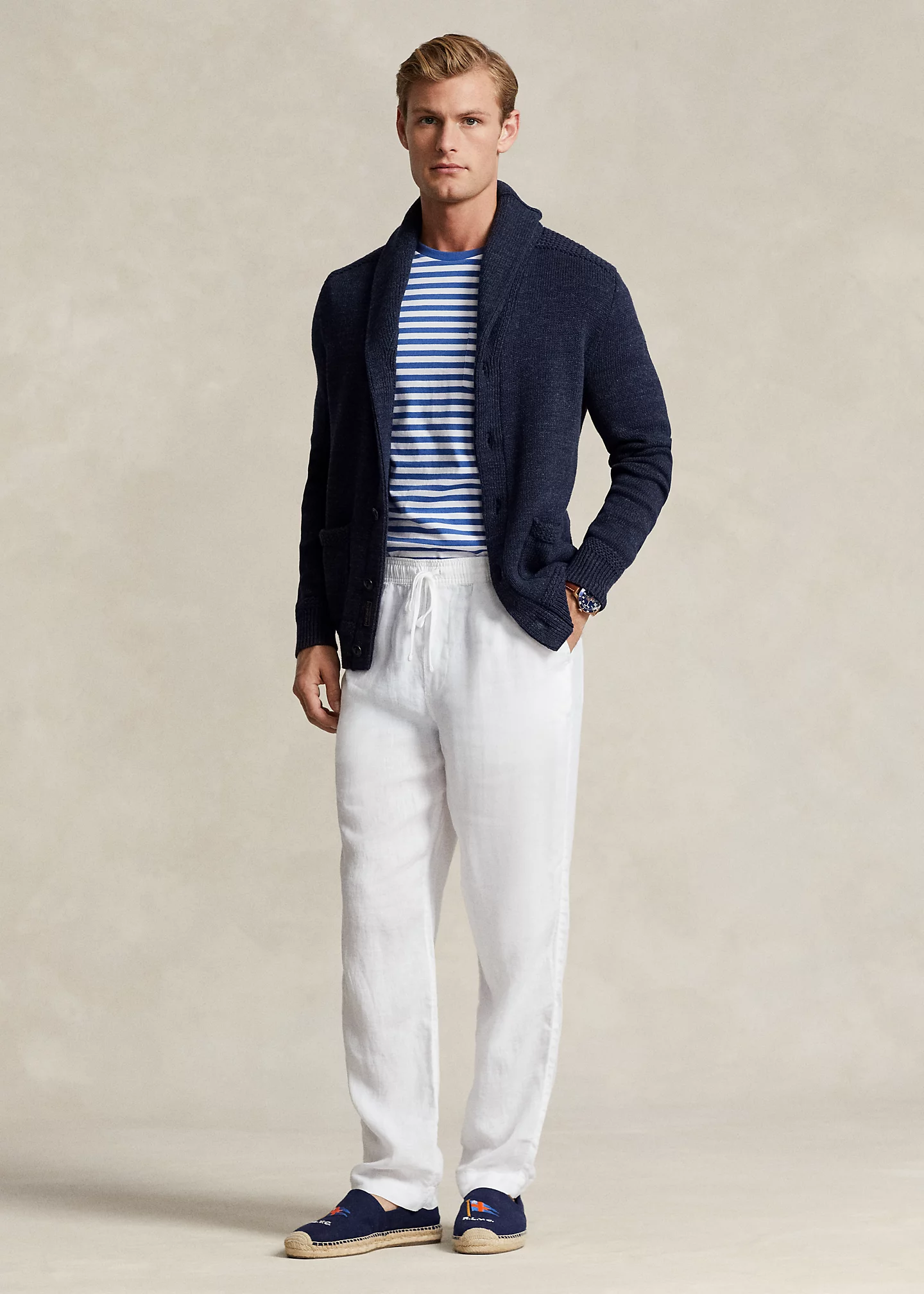 Marled Cotton Shawl-Collar Cardigan