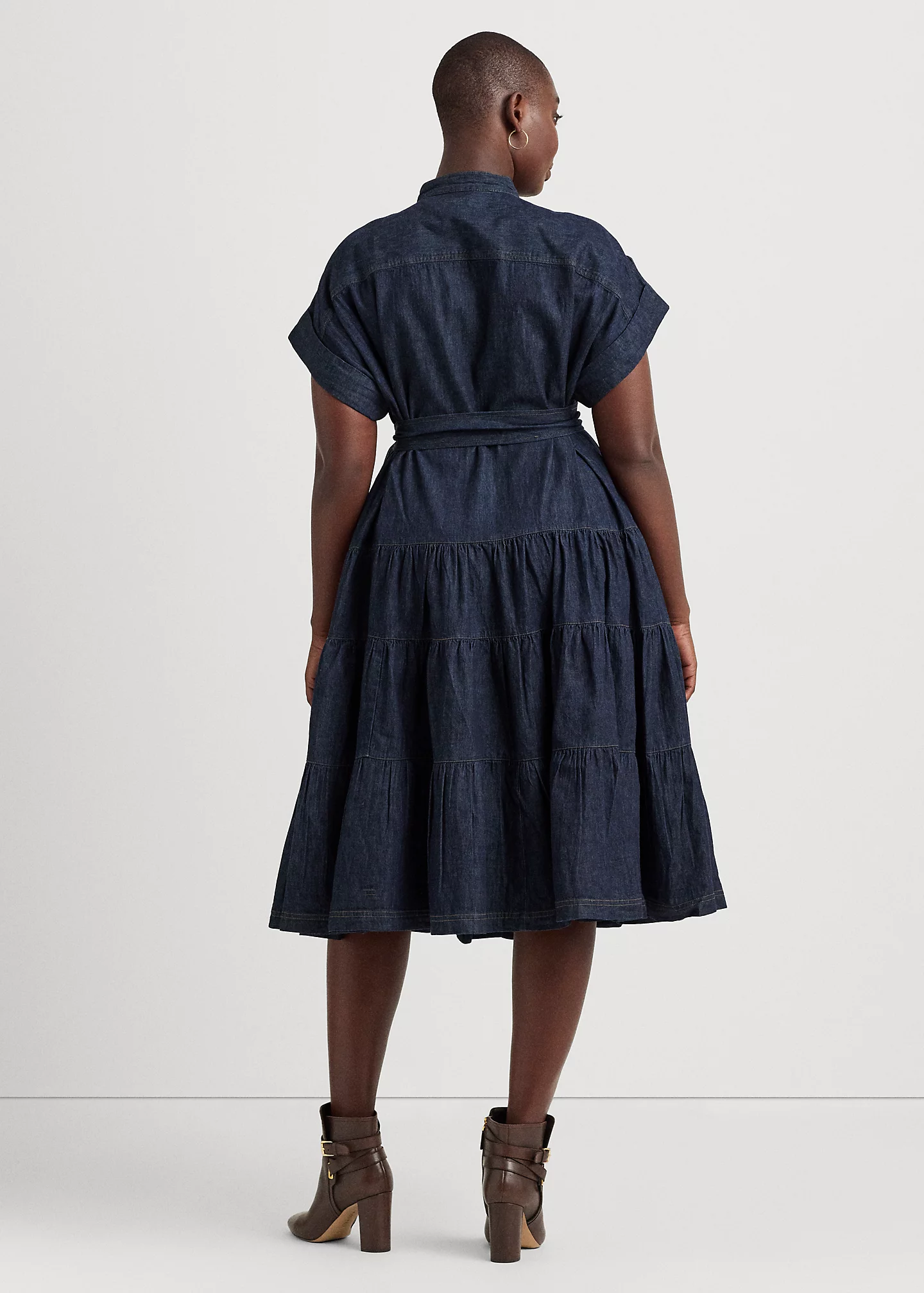 Belted Denim Tiered Shirtdress