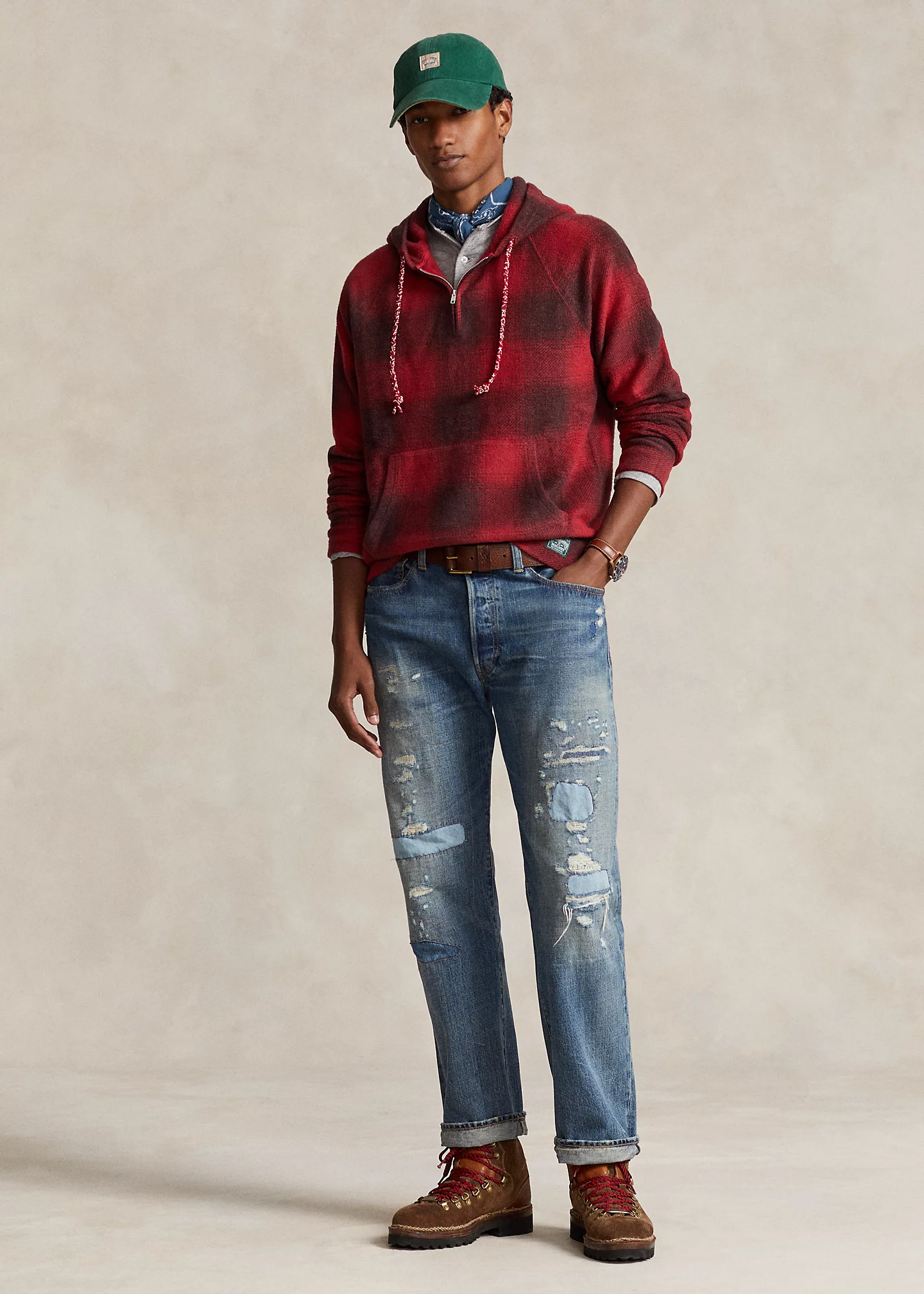 Plaid Brushed Fleece Hoodie