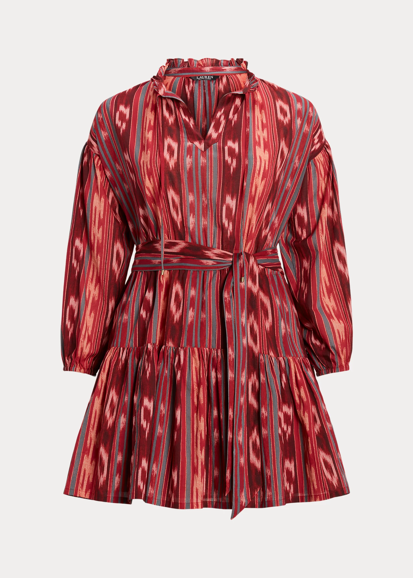 Geo-Stripe Belted Cotton Voile Dress