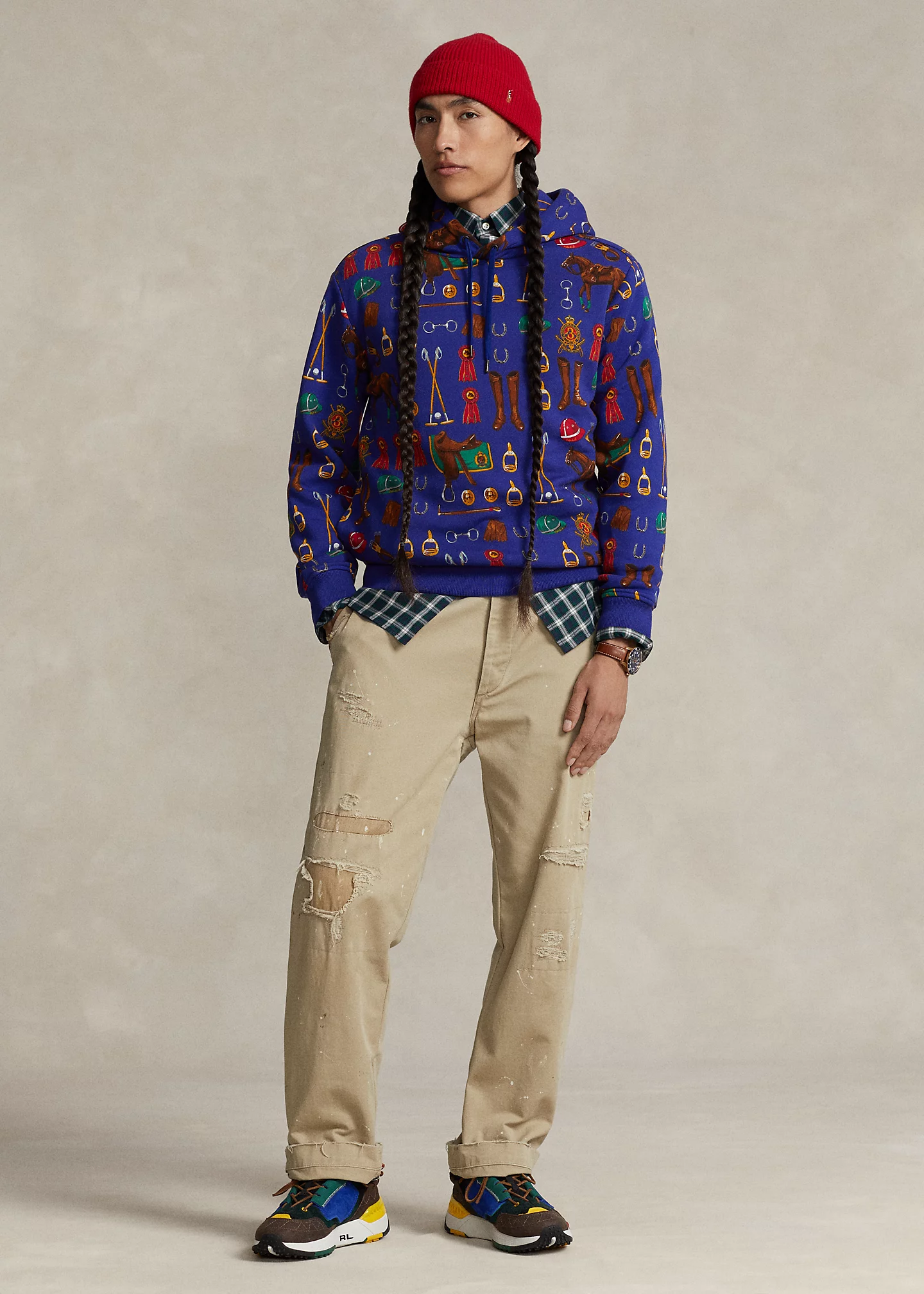 Equestrian-Print Fleece Hoodie