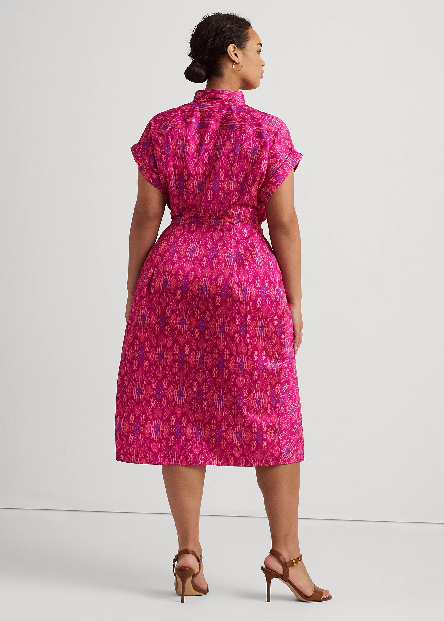 Geo-Print Shantung Tie-Waist Dress