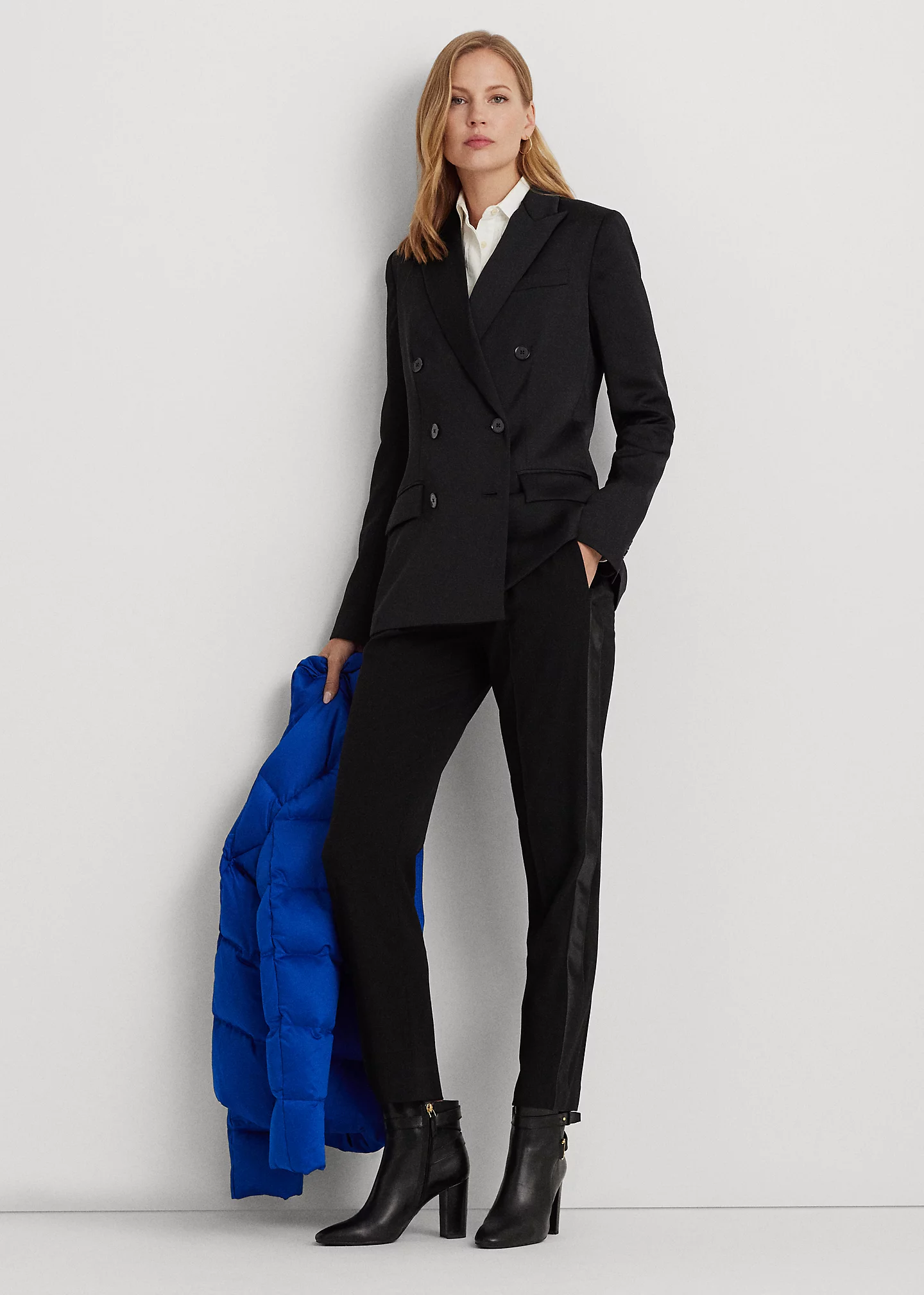 Double-Breasted Satin Crepe Blazer