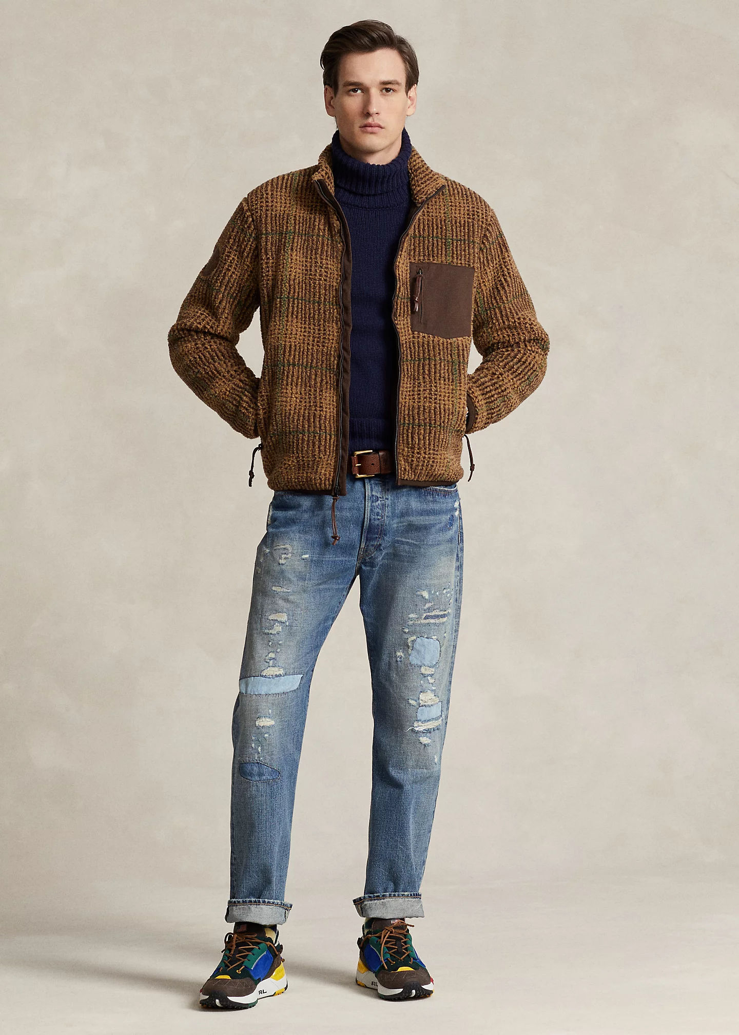 Glen Plaid Pile Fleece Jacquard Jacket