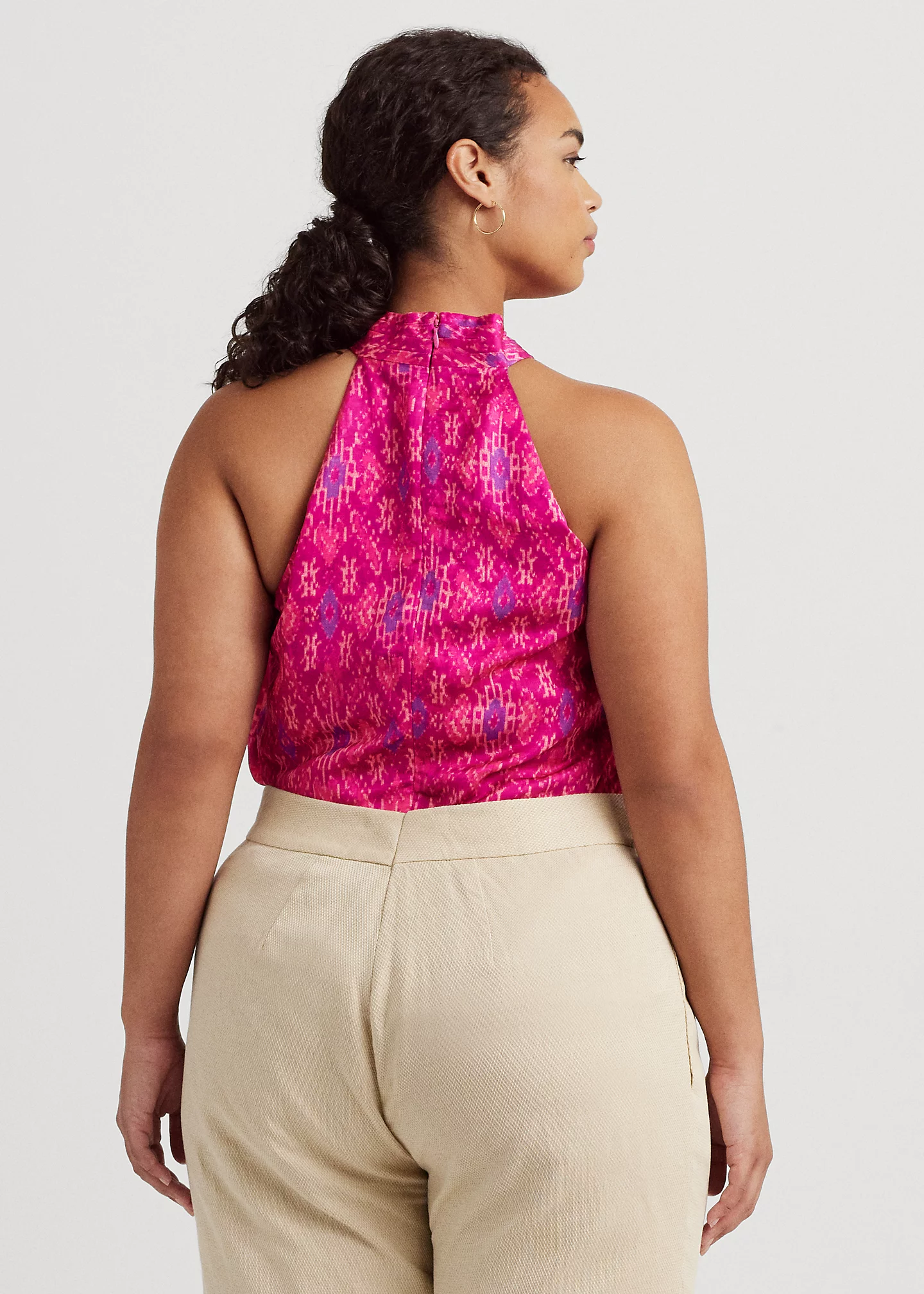 Geo-Print Shantung Halter Blouse