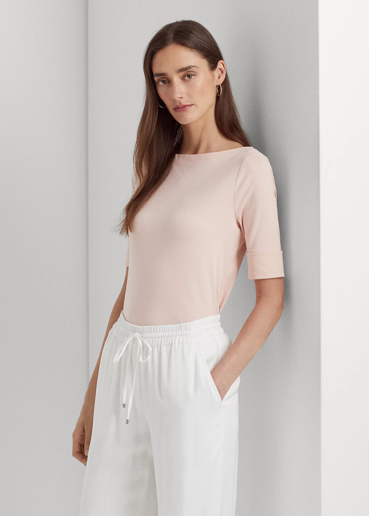 Stretch Cotton Boatneck Tee