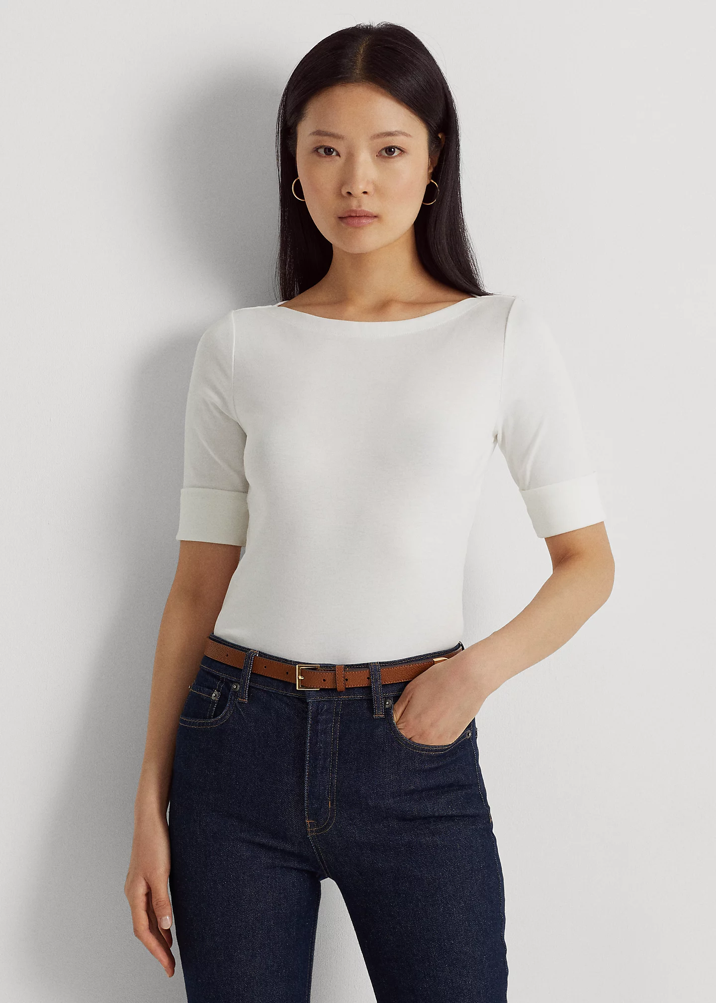 Stretch Cotton Boatneck Tee