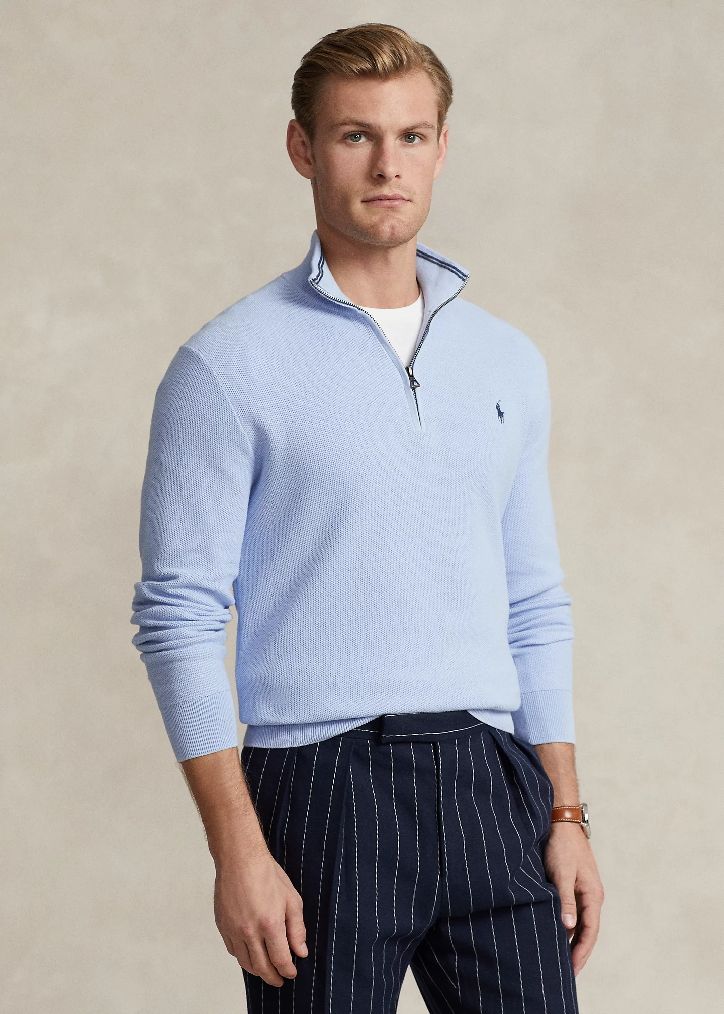 Mesh-Knit Cotton Quarter-Zip Sweater