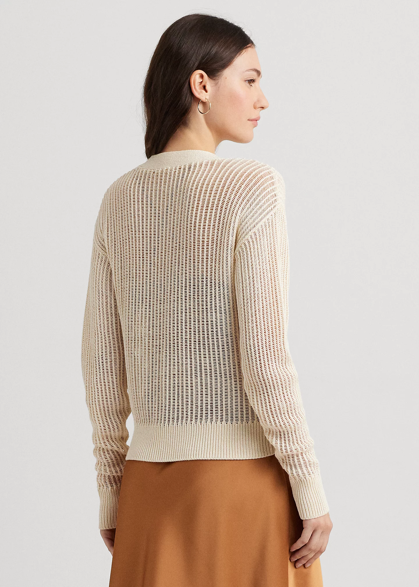 Linen-Blend Rib-Knit Cropped Cardigan