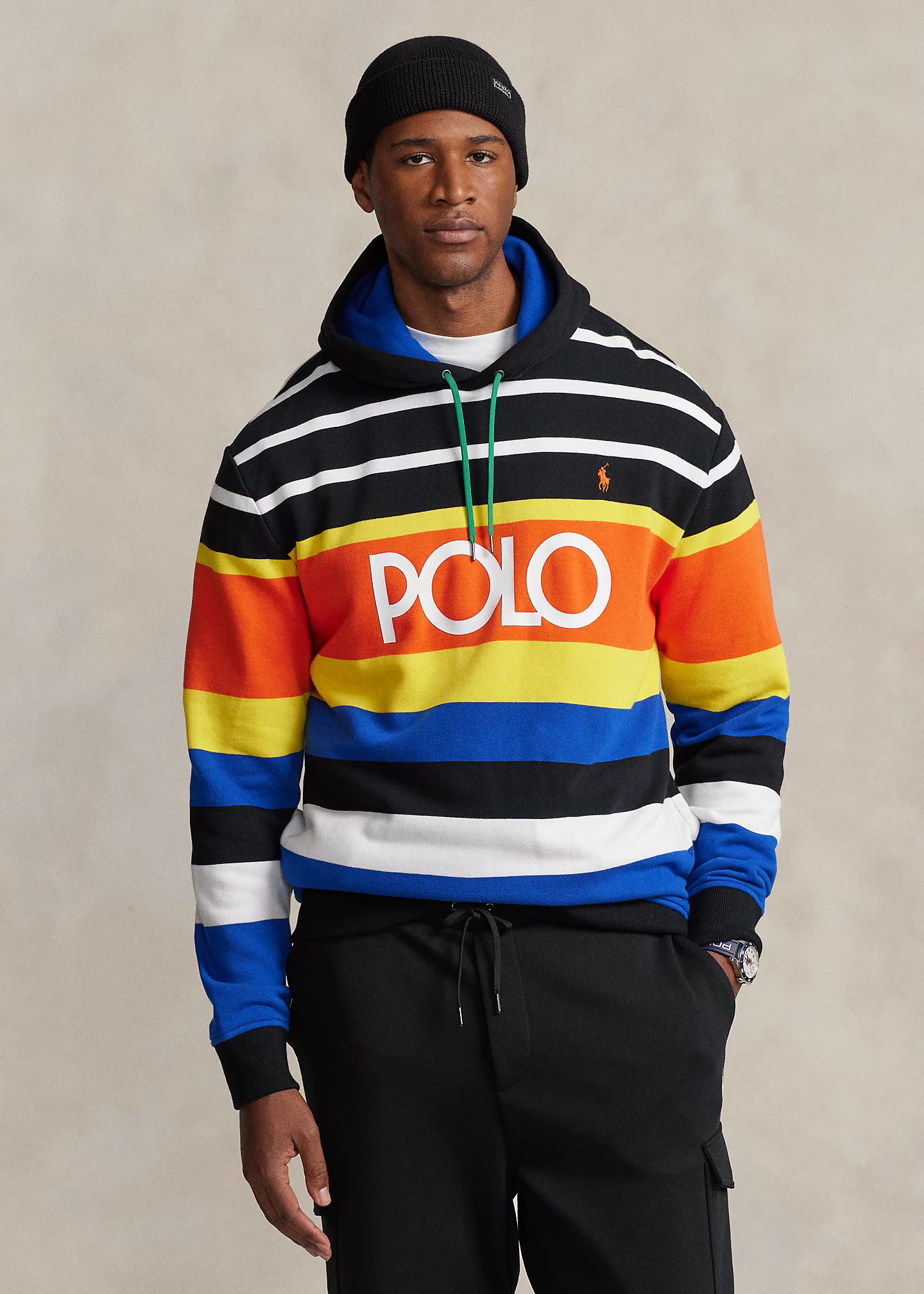 Logo Striped Fleece Hoodie