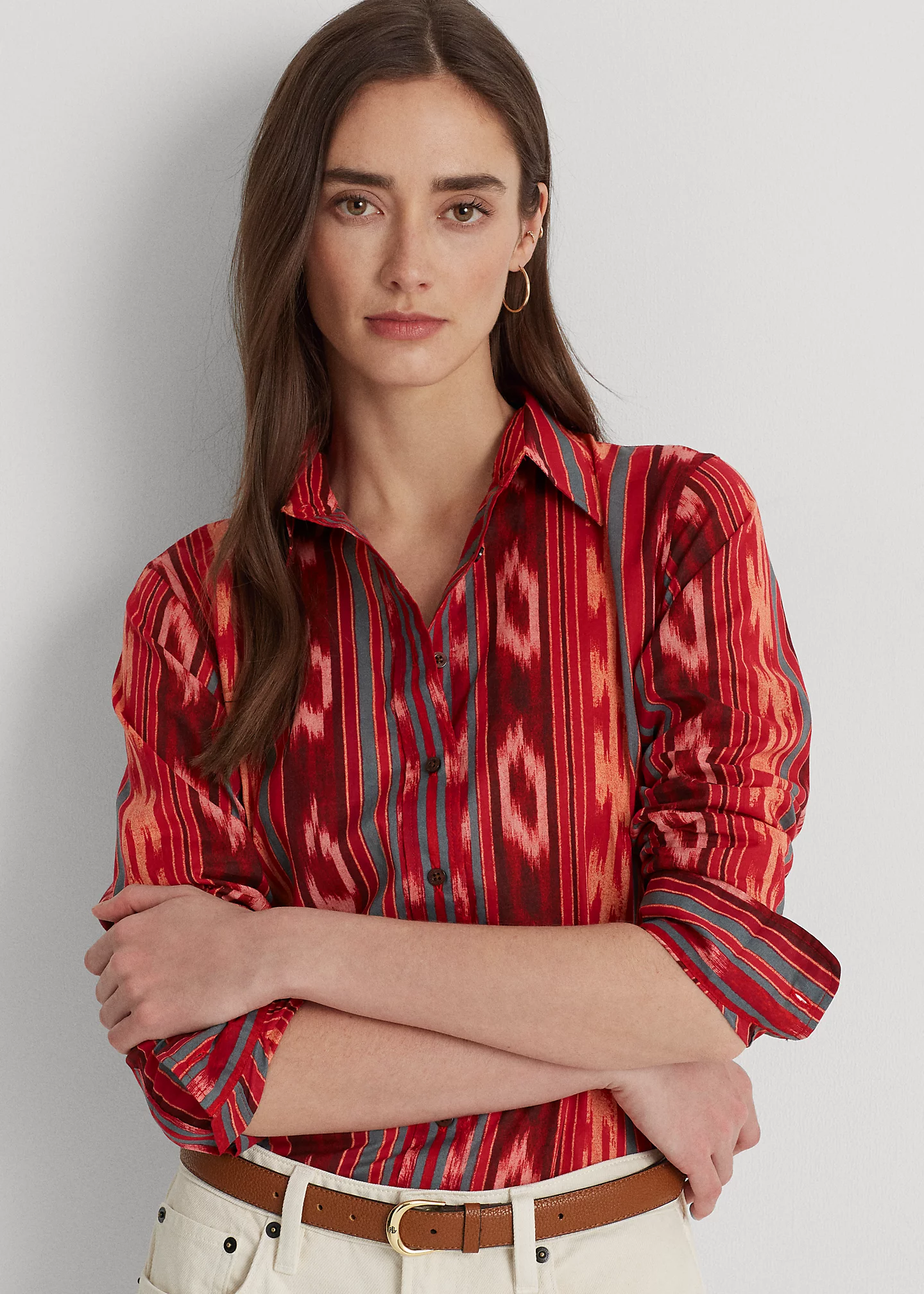 Geo-Striped Cotton Voile Shirt