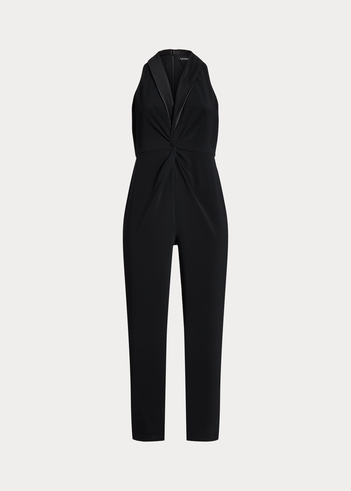 Satin-Trim Crepe Sleeveless Jumpsuit