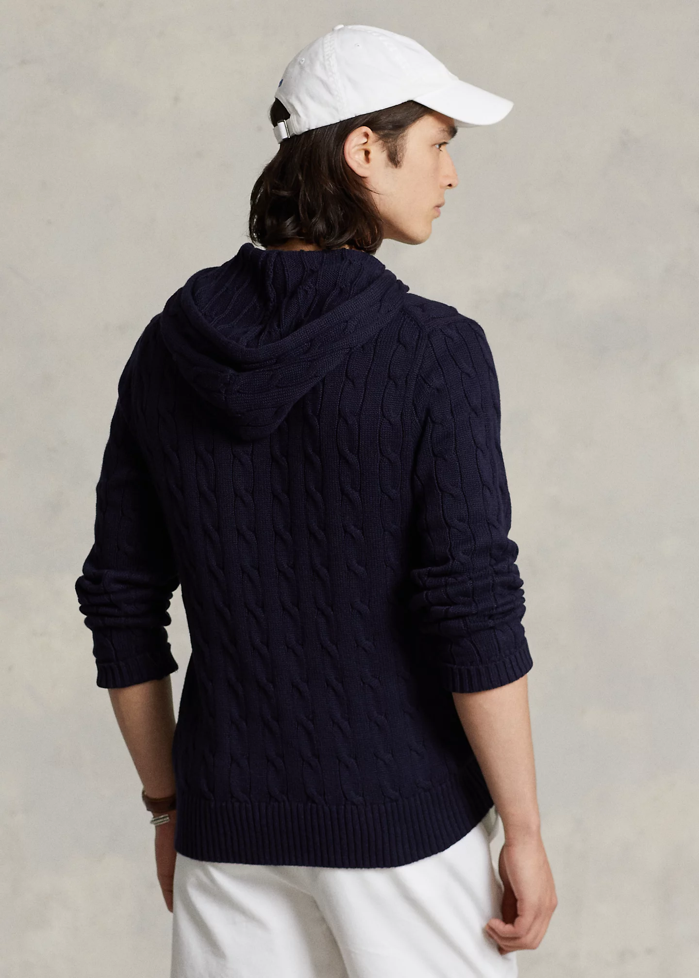 Cable-Knit Cotton Hooded Sweater