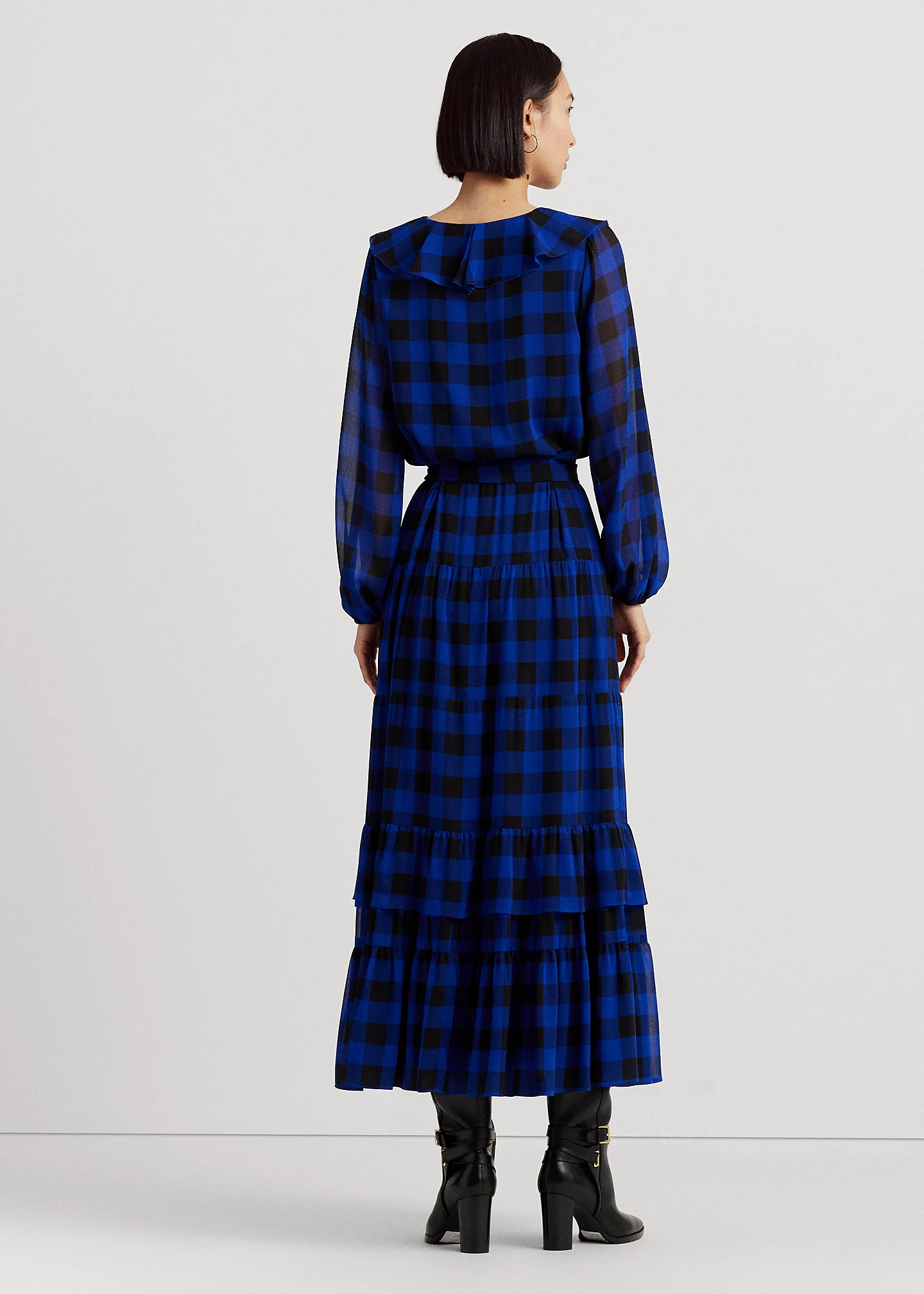 Buffalo Check Belted Georgette Dress