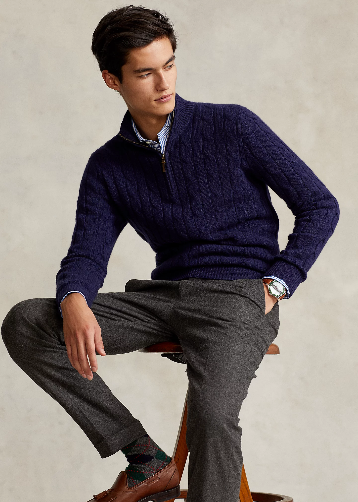 Cable-Knit Cashmere Quarter-Zip Sweater