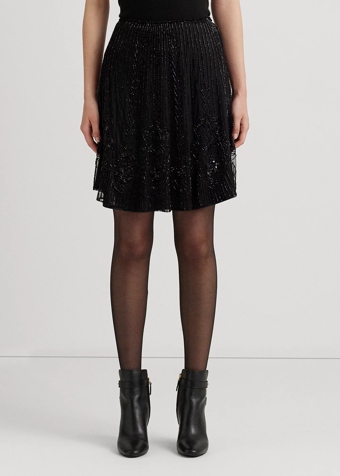 Beaded Mesh A-line Skirt