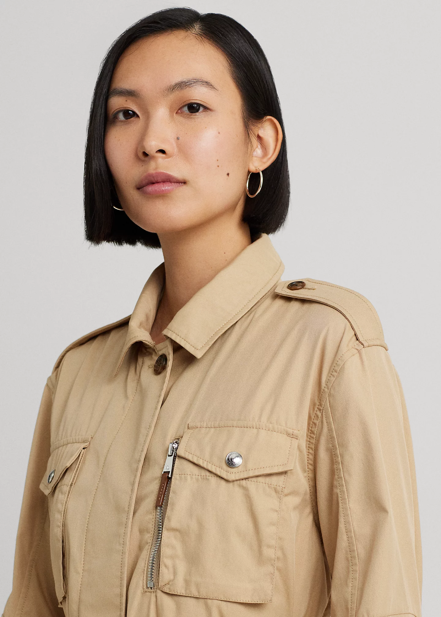 Belted Cotton Twill Field Jacket