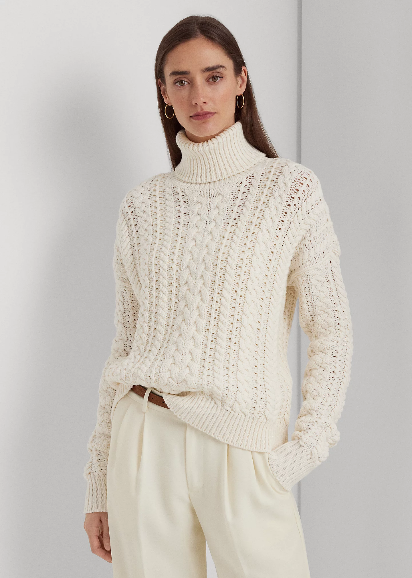 Cable-Knit Cotton-Blend Turtleneck