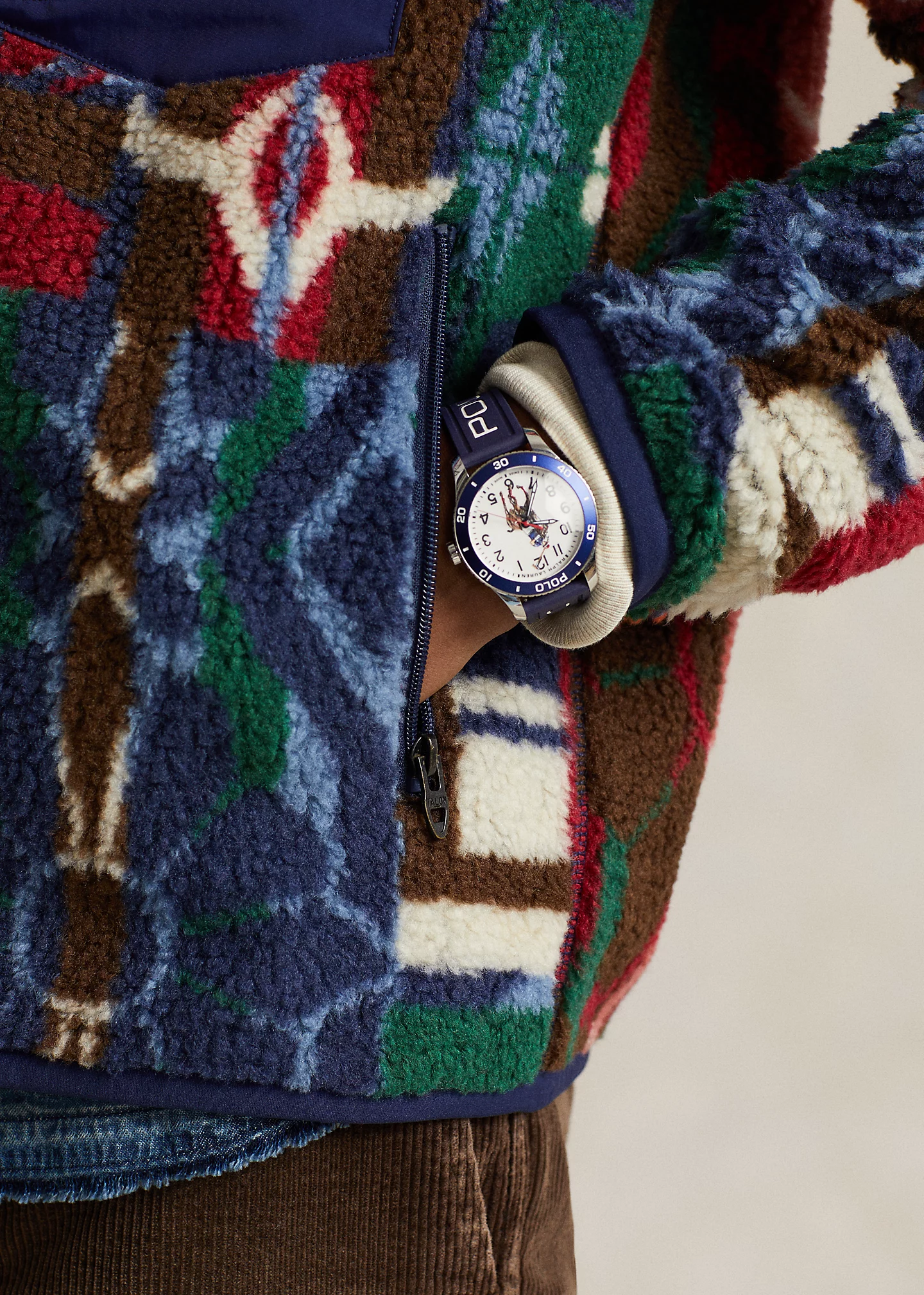 Patchwork-Print Pile Fleece Jacket