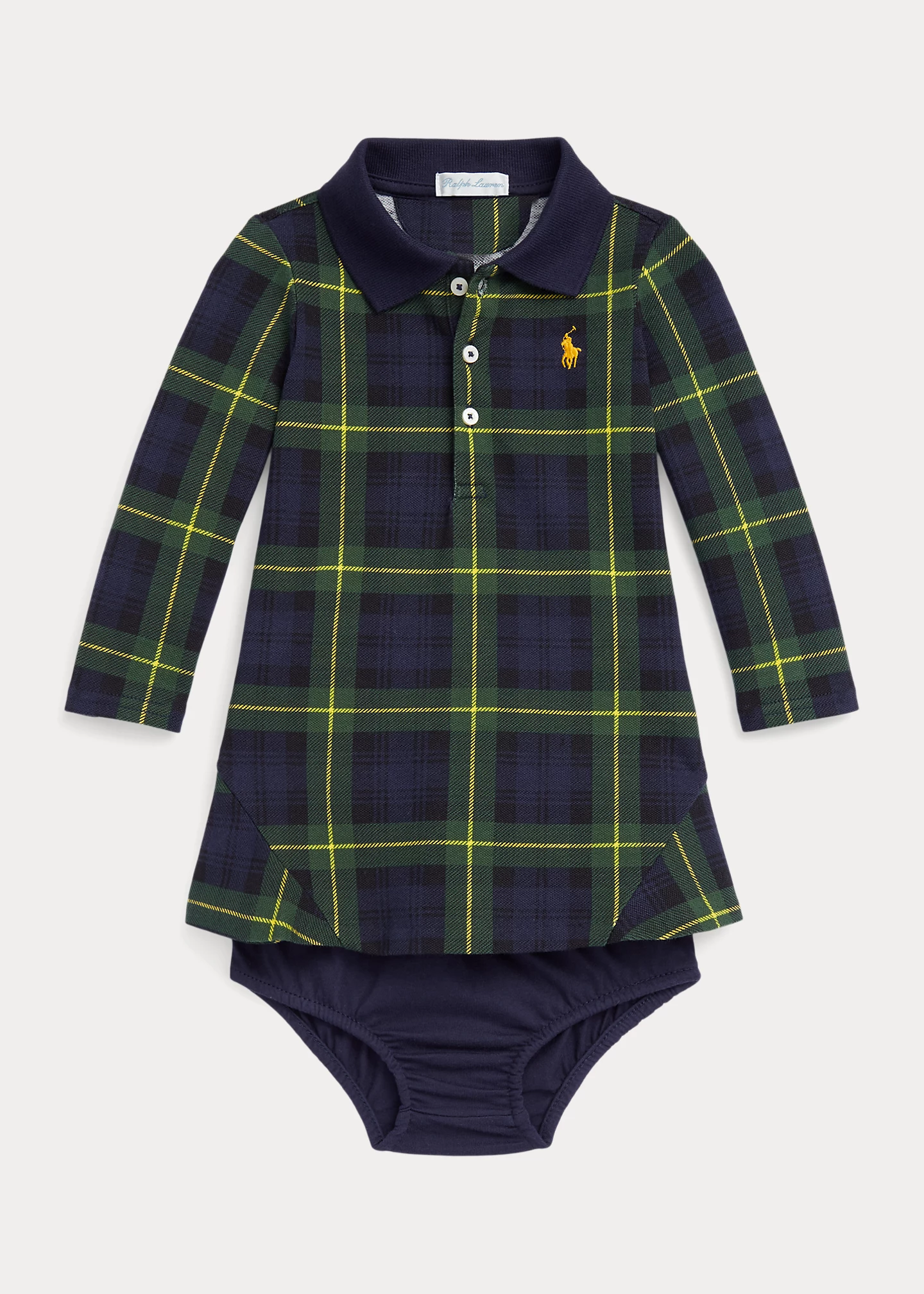 Plaid Stretch Mesh Polo Dress & Bloomer