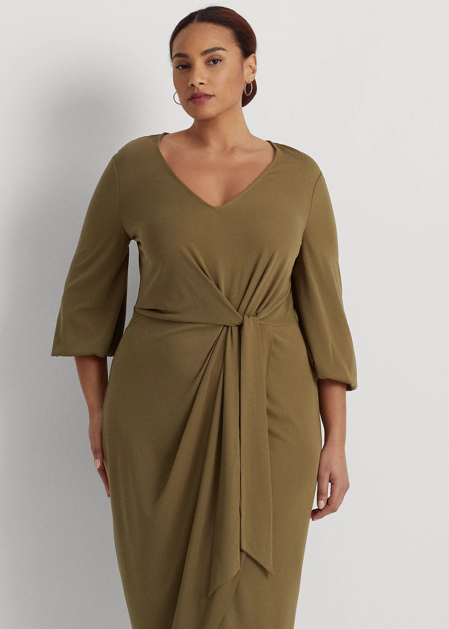 Stretch Jersey Tie-Front Midi Dress