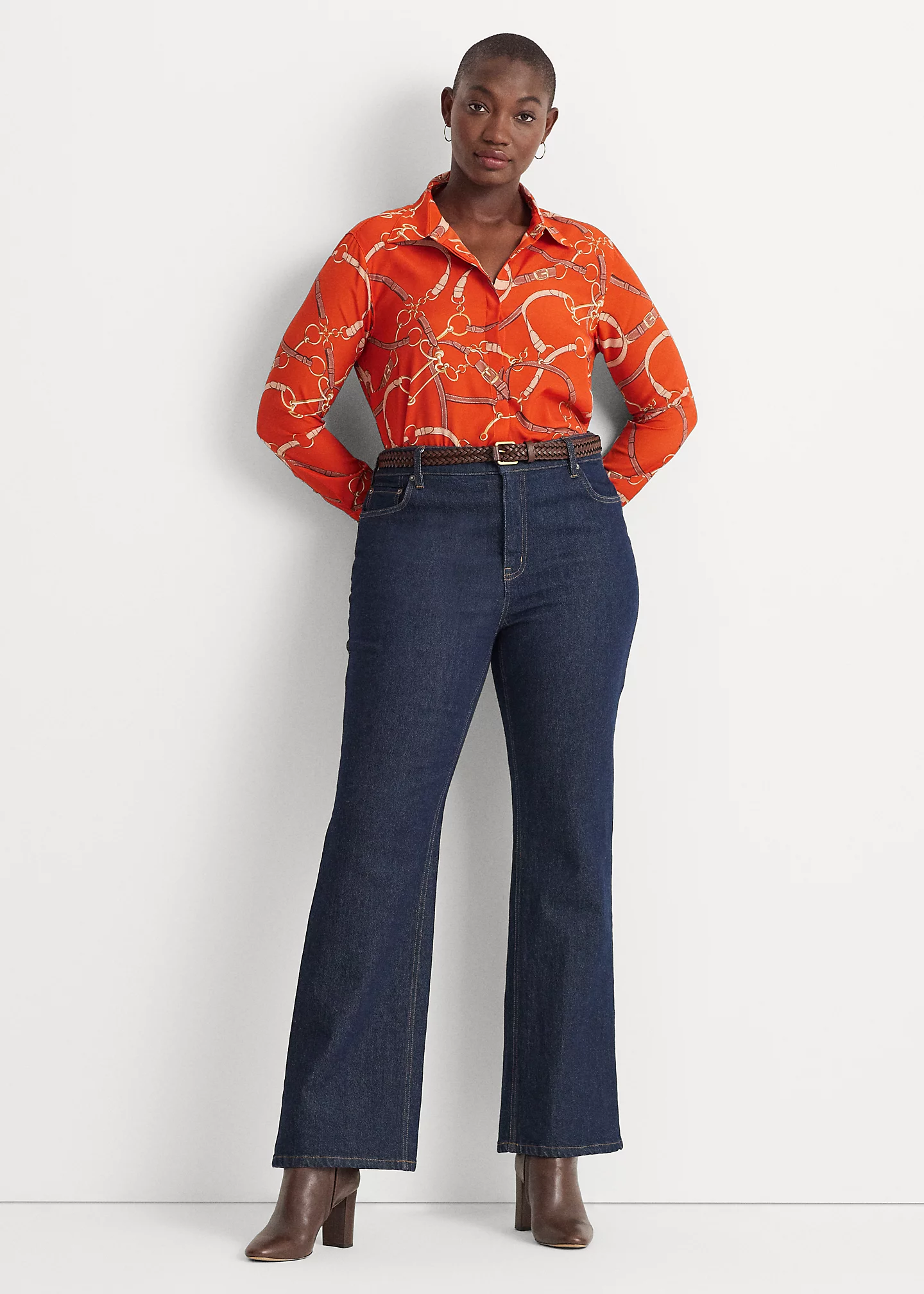 Belting-Print Crepe Shirt