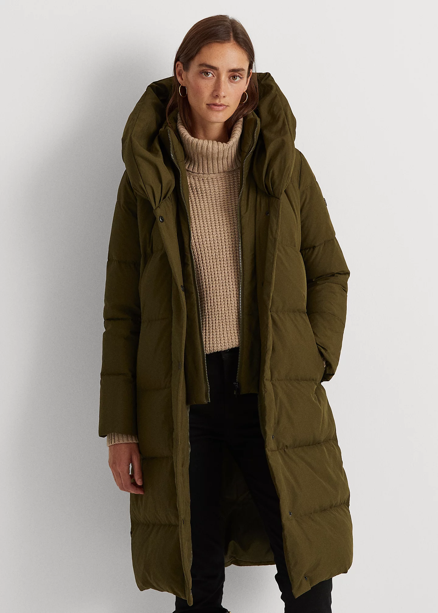 Oversize-Collar Quilted Down Coat