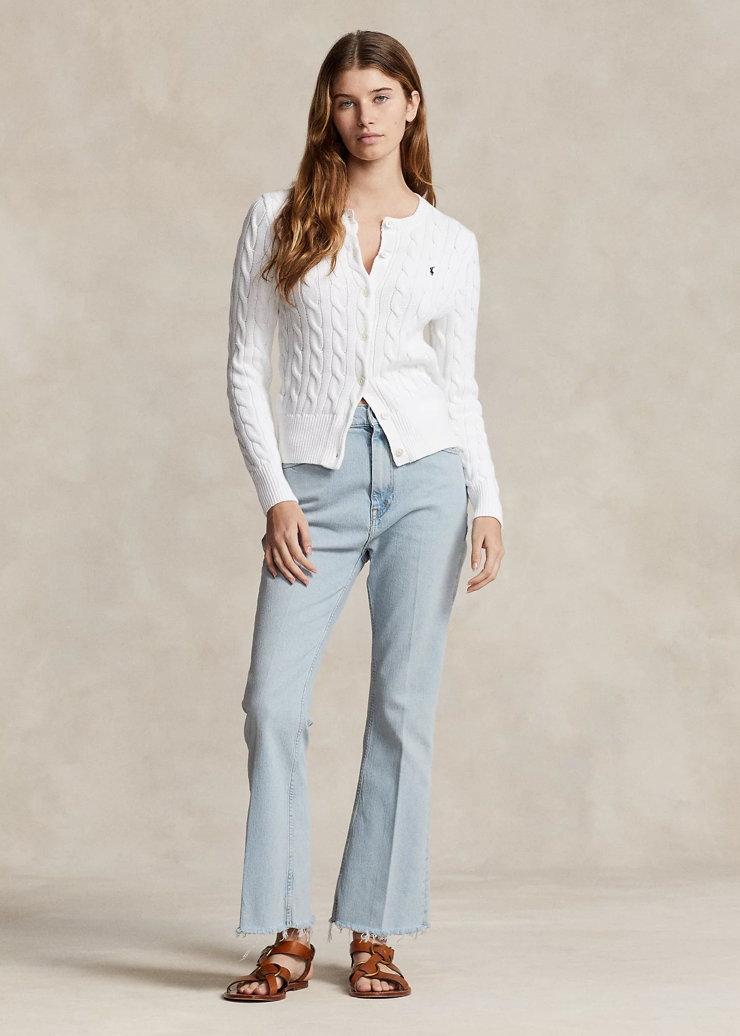 Cable-Knit Cotton Crewneck Cardigan