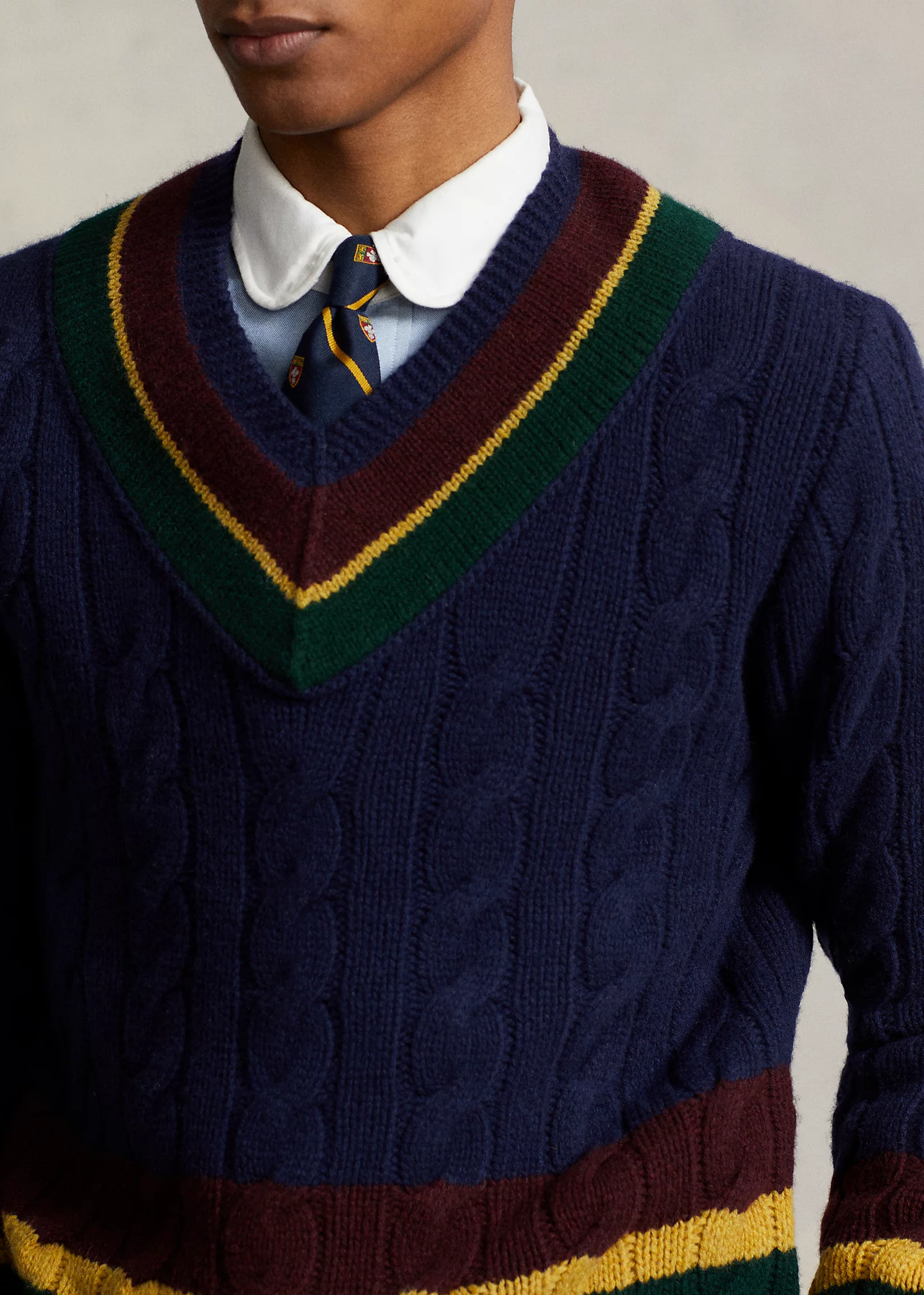 Cable-Knit Wool-Cashmere Cricket Sweater