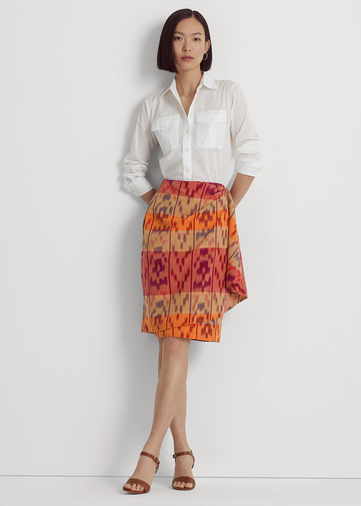 Geo-Motif Cotton-Linen Wrap Skirt