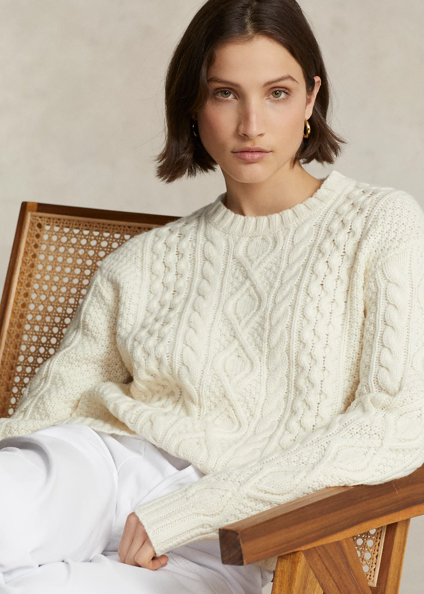 Aran-Knit Wool-Blend Crewneck Sweater