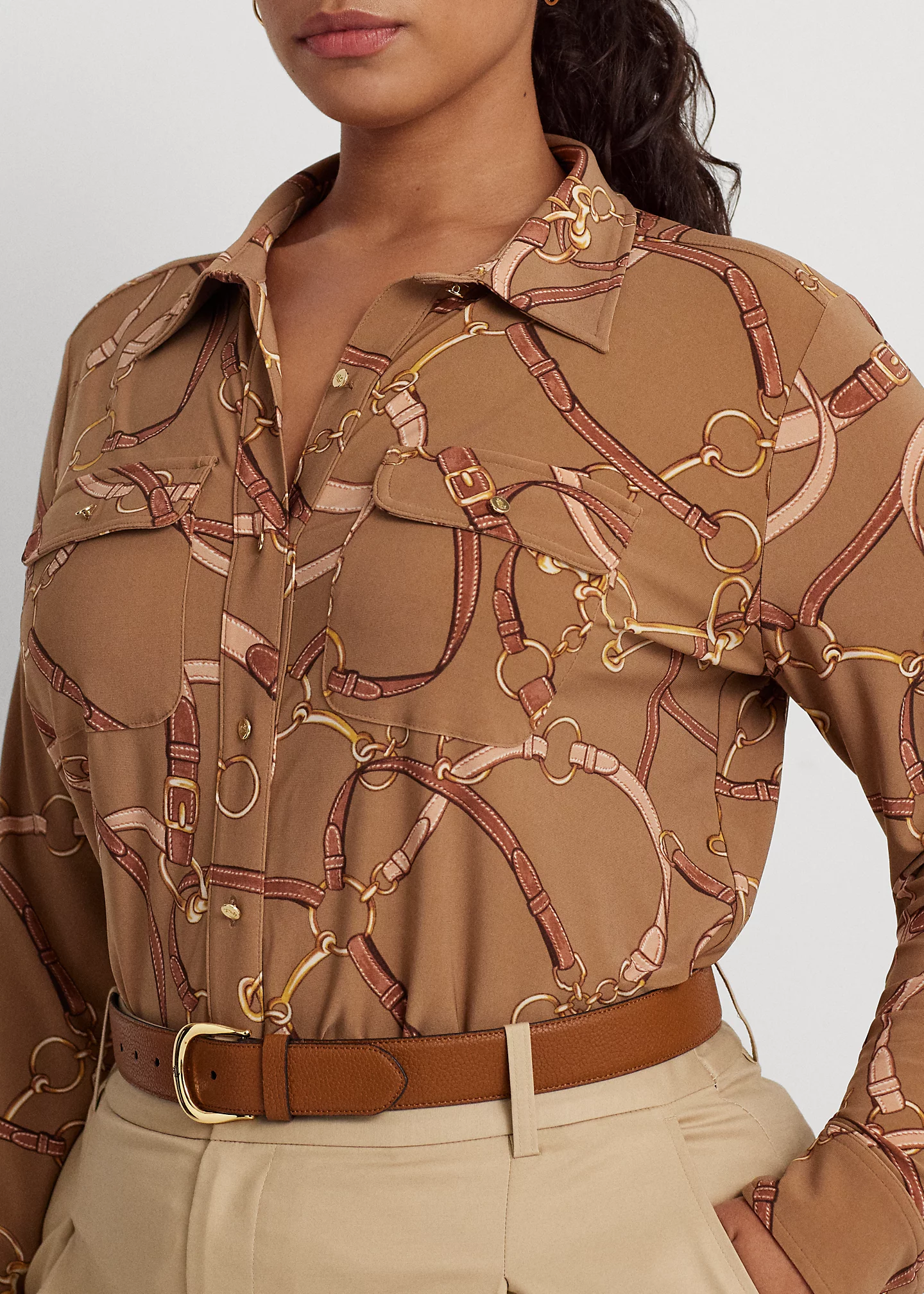 Belting-Print Stretch Jersey Shirt